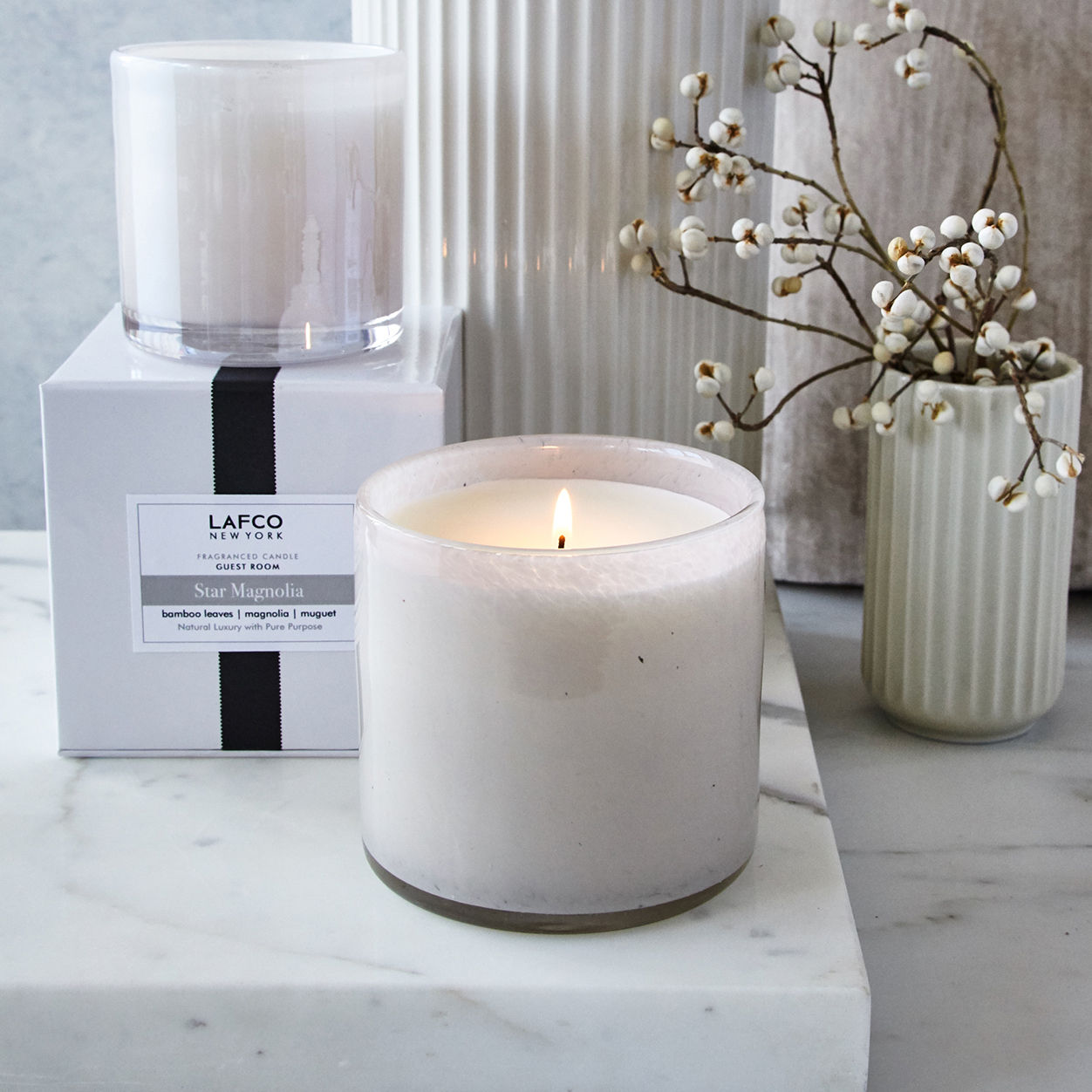 Lifestyle image of Lafco Star Magnolia Candle variant: 15.5 oz (Signature)