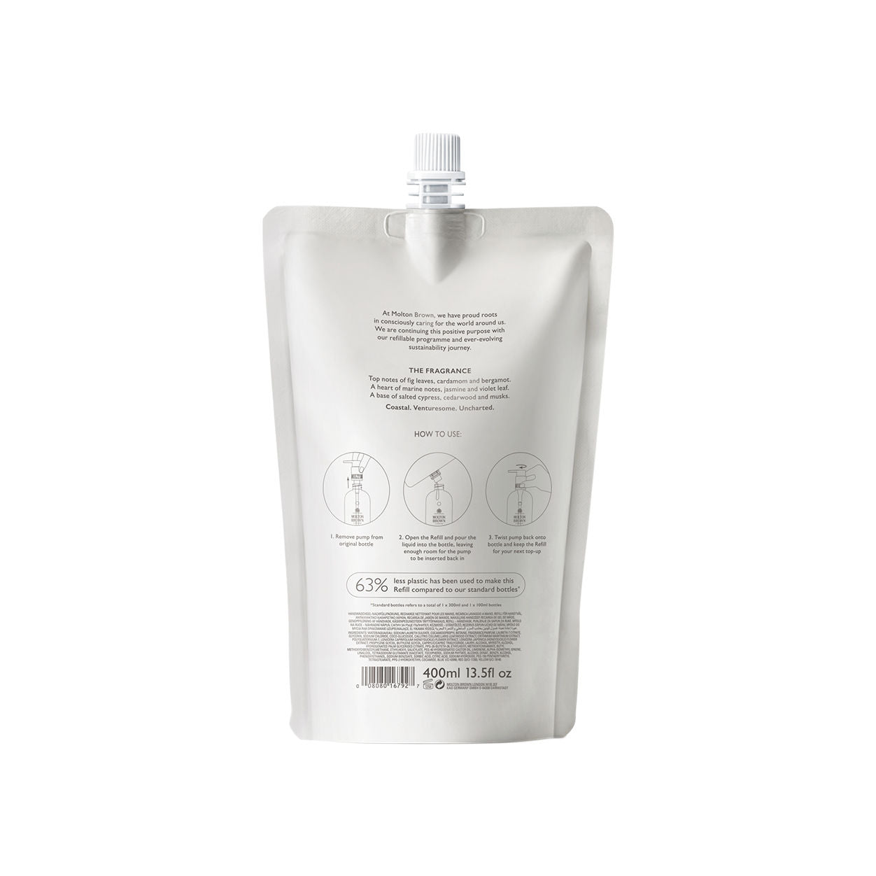 Image of the Molton Brown Coastal Cypress and Sea Fennel Fine Liquid Hand Wash Refill box