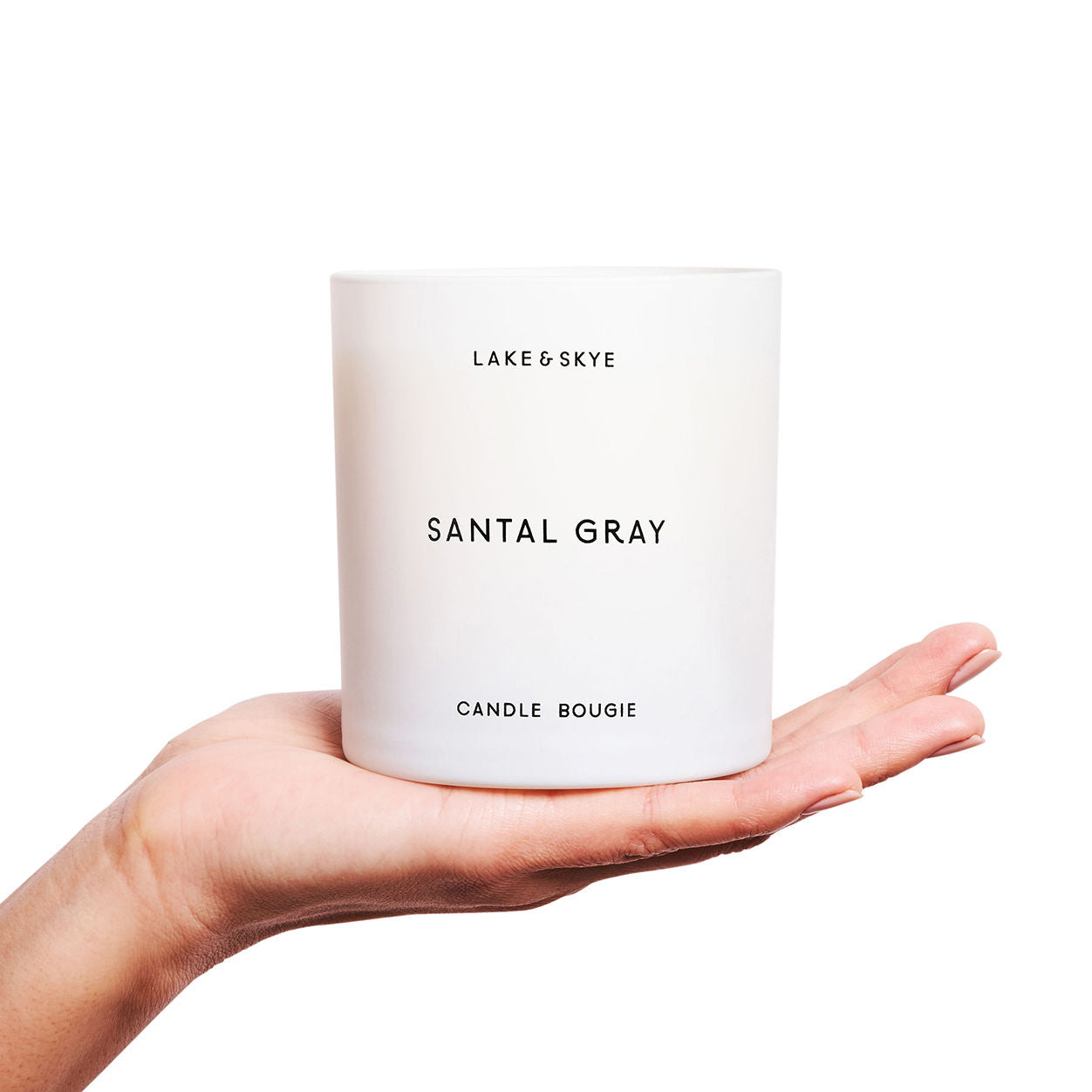 Model image of Lake & Skye Santal Gray Candle