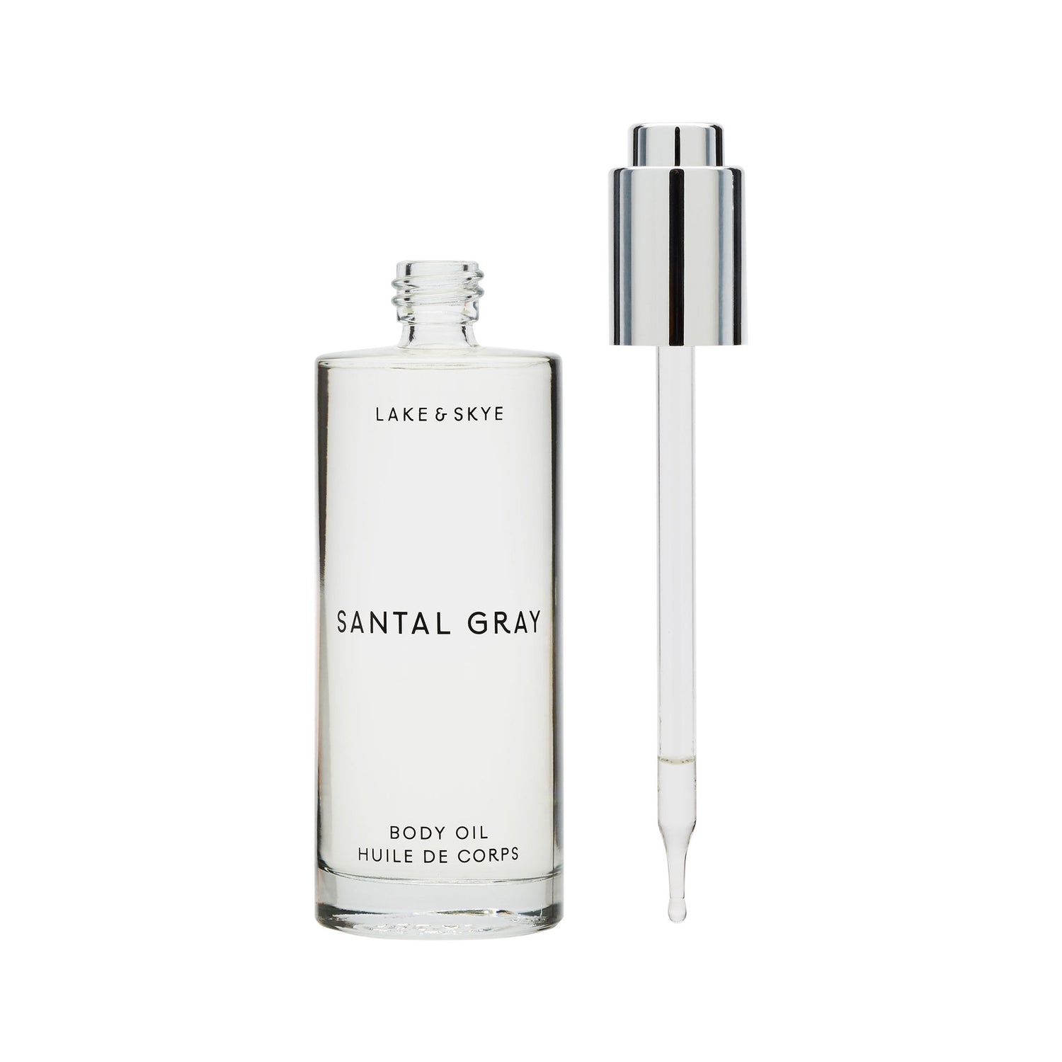 Image of an open Lake & Skye Santal Gray Body Oil
