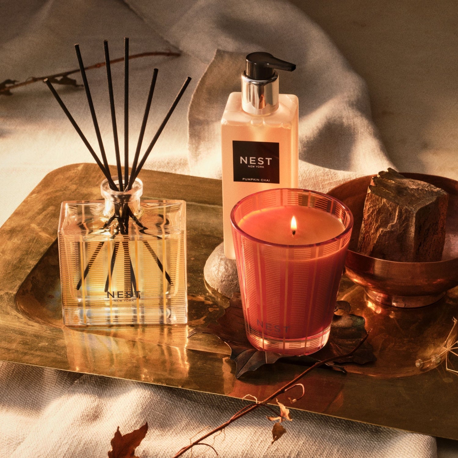 Lifestyle image of Nest New York Pumpkin Chai Reed Diffuser (Limited Edition)