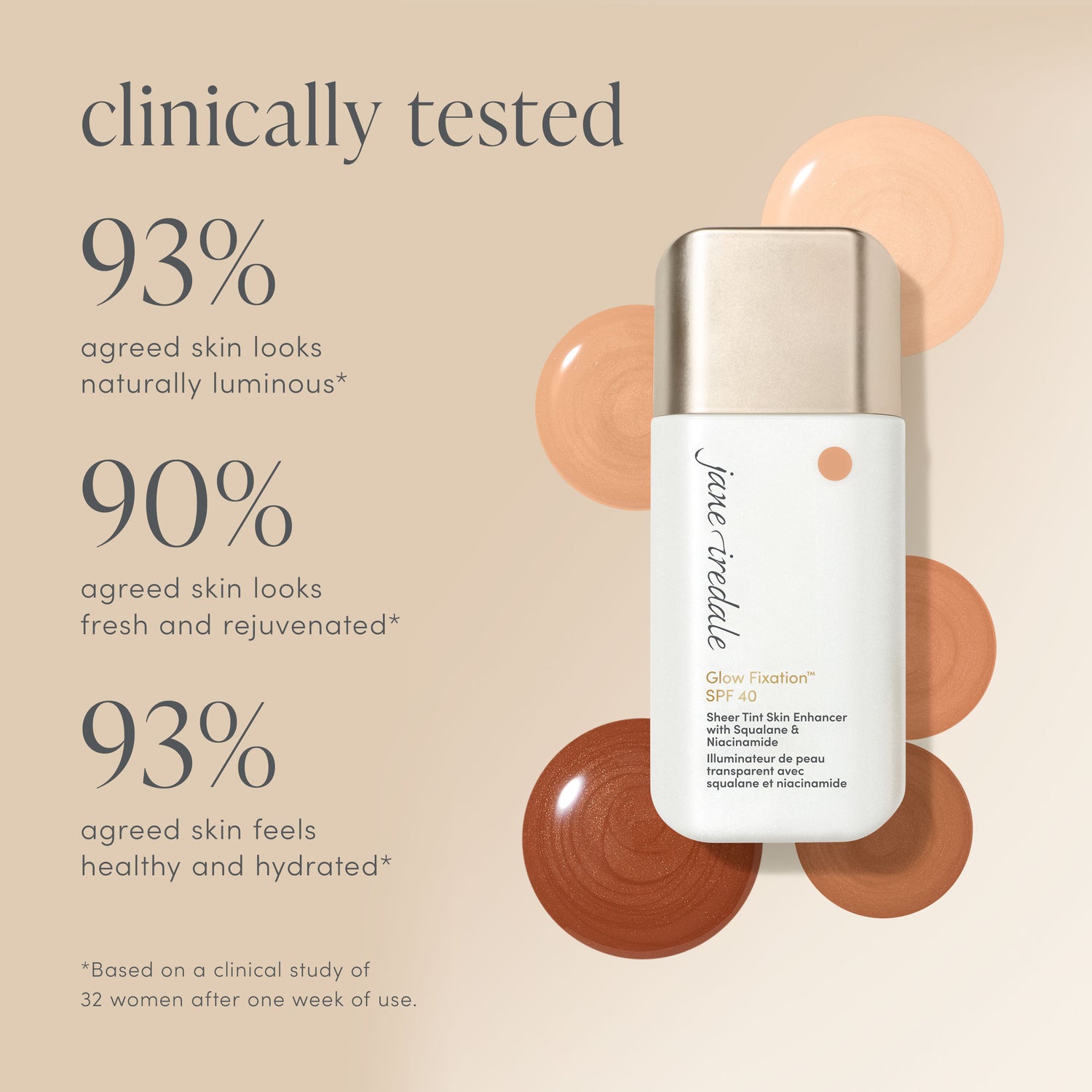 Information related to Jane Iredale Glow Fixation SPF 40 Sheer Tint Skin Enhancer with Squalane & Niacinamide