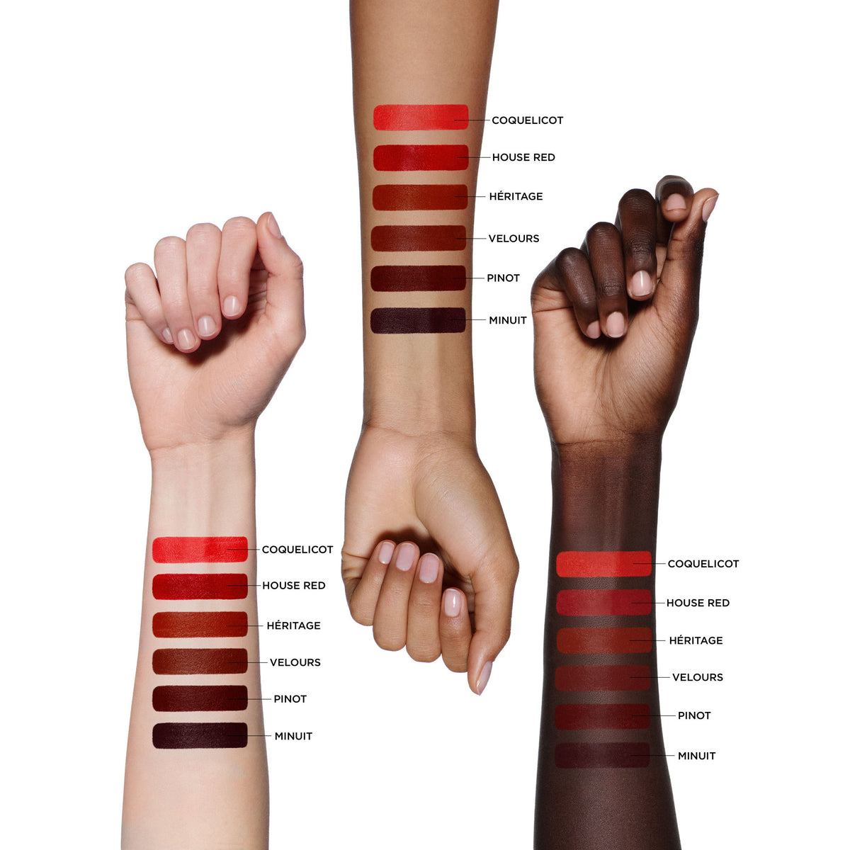 An arm swatch of Victoria Beckham Beauty Rouge Victoria Matte Lipstick
