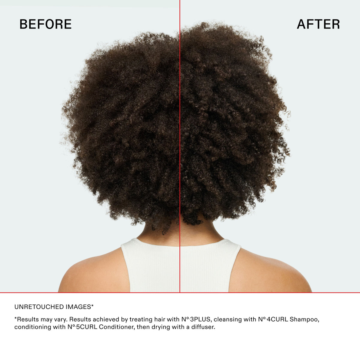 Before and after results of using Olaplex N°4Curl Bond Shaper Hydrating Curl Shampoo