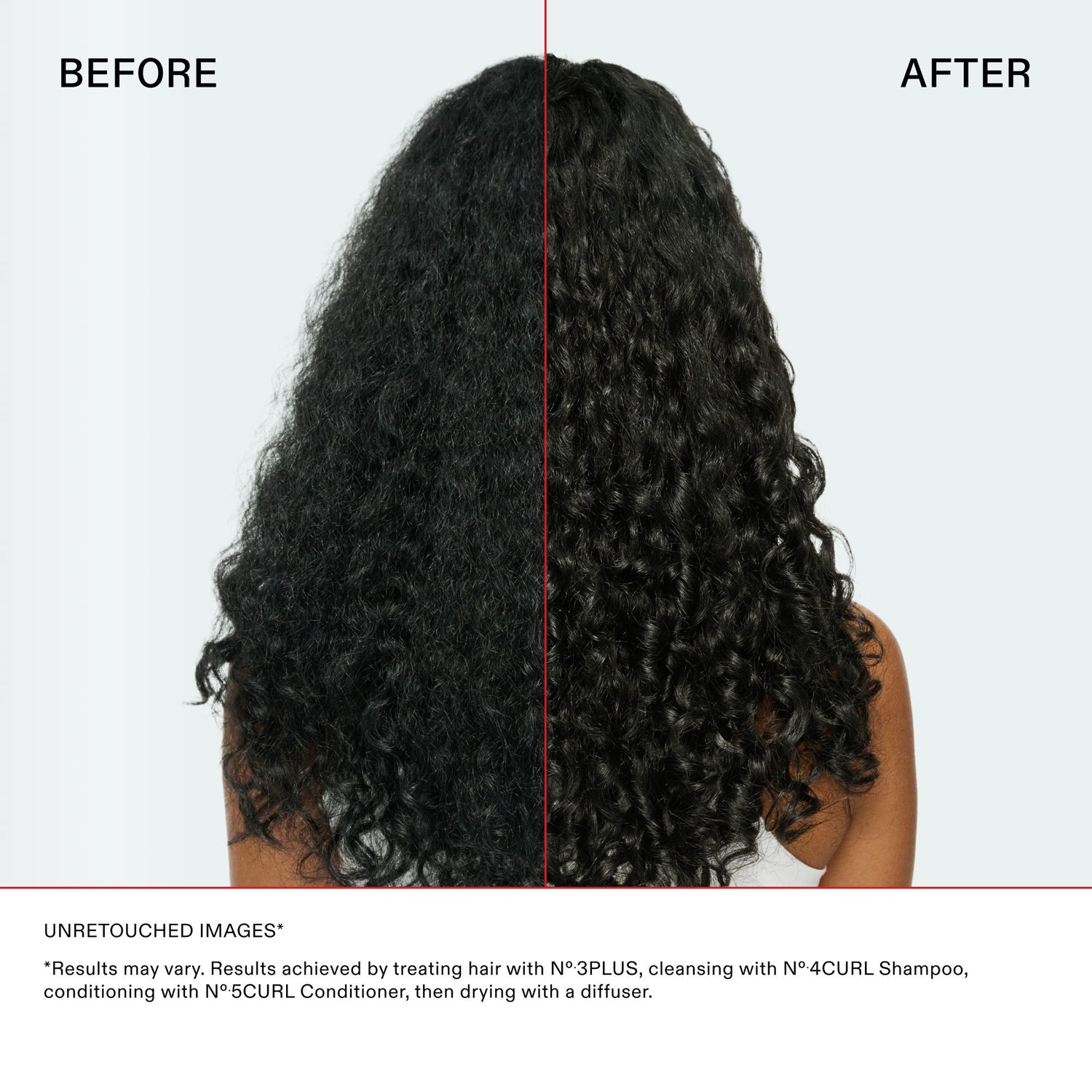 Before and after results of using Olaplex N°5Curl Bond Shaper Hydrating Curl Conditioner