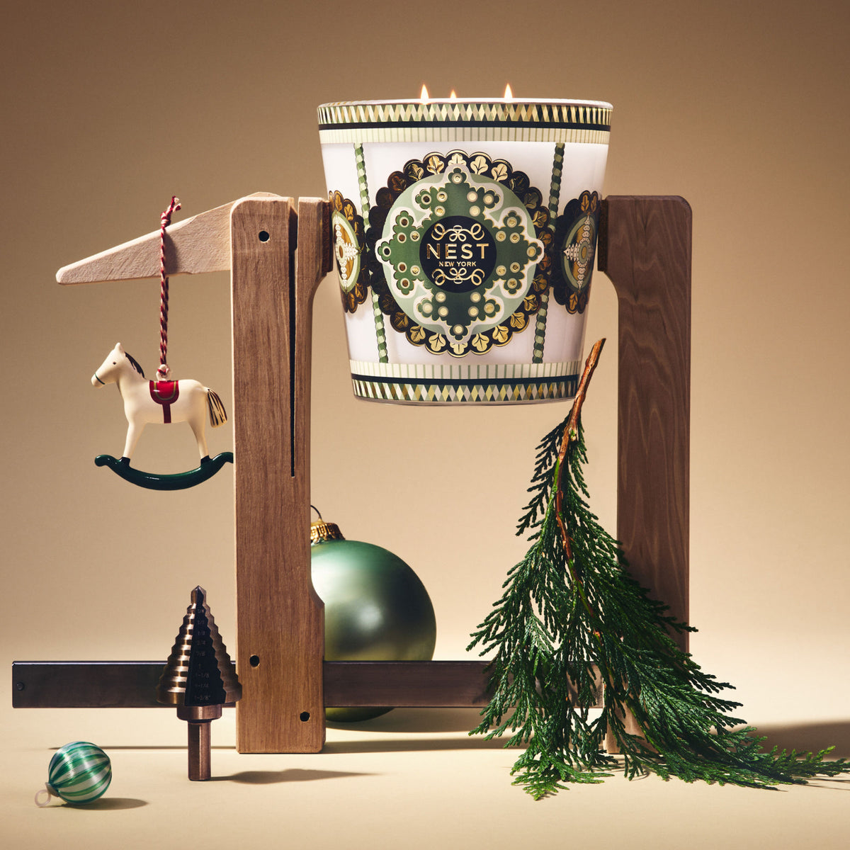 Lifestyle image of Nest New York Nest New York x Pierre Marie Birchwood Pine 3-Wick Candle (Limited Edition)