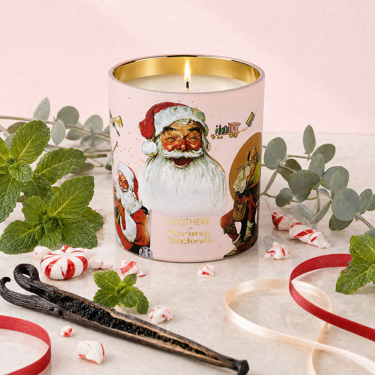 Lifestyle image of Apotheke Peppermint Taffy Norman Rockwell Classic Candle (Limited Edition)