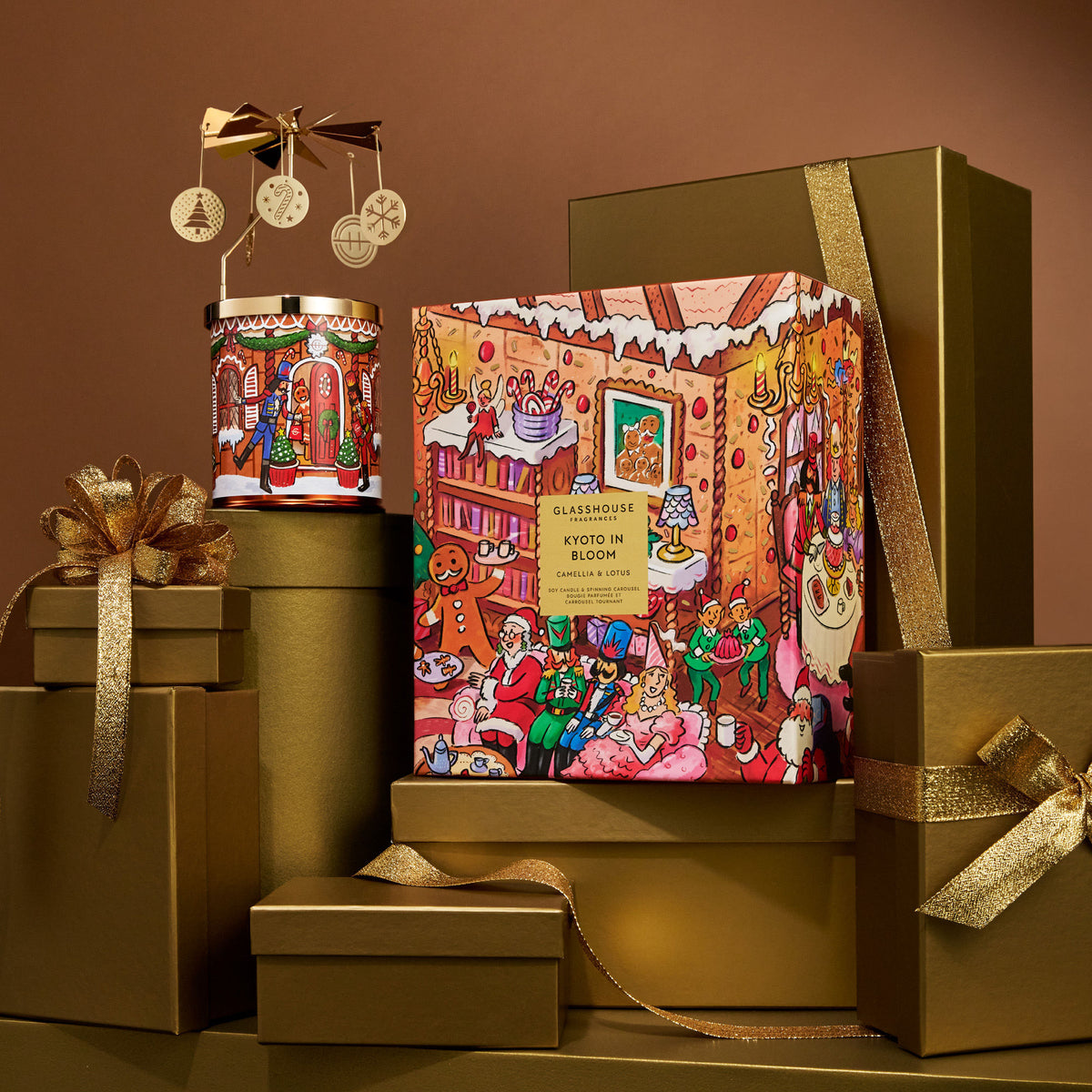 Lifestyle image of Glasshouse Fragrances Kyoto In Bloom Candle & Spinning Carousel (Limited Edition)