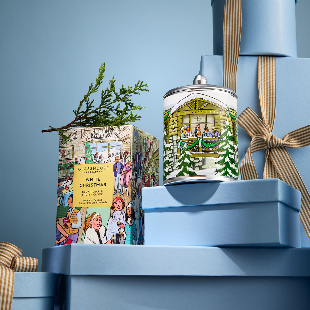 Lifestyle image of Glasshouse Fragrances White Christmas Triple Scented Candle (Limited Edition)