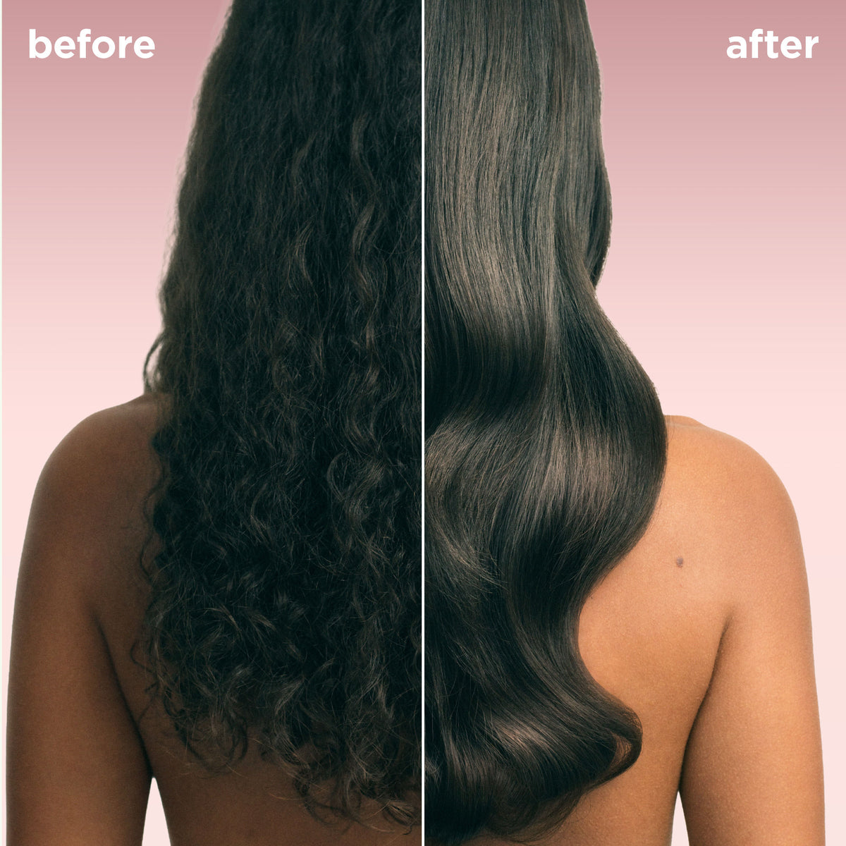 Before and after results of using Maria Nila Mirror Gloss Conditioner