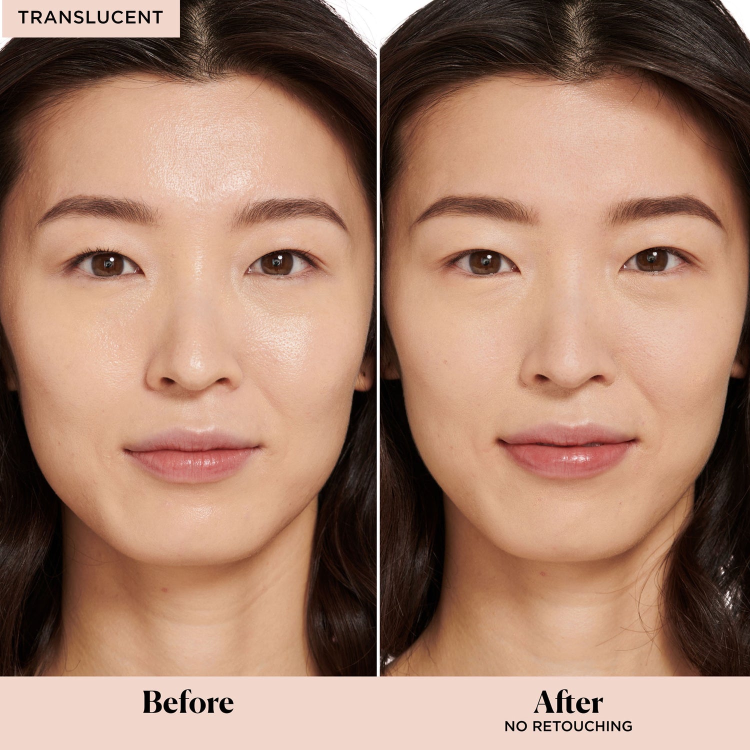 Before and after results of using Laura Mercier Translucent Loose Setting Powder Jumbo