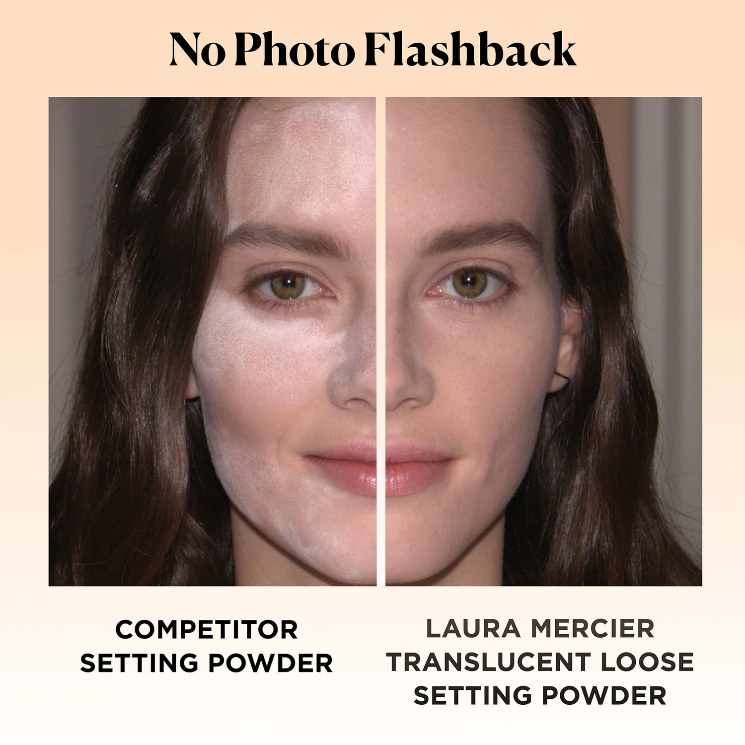 Before and after results of using Laura Mercier Translucent Loose Setting Powder Jumbo