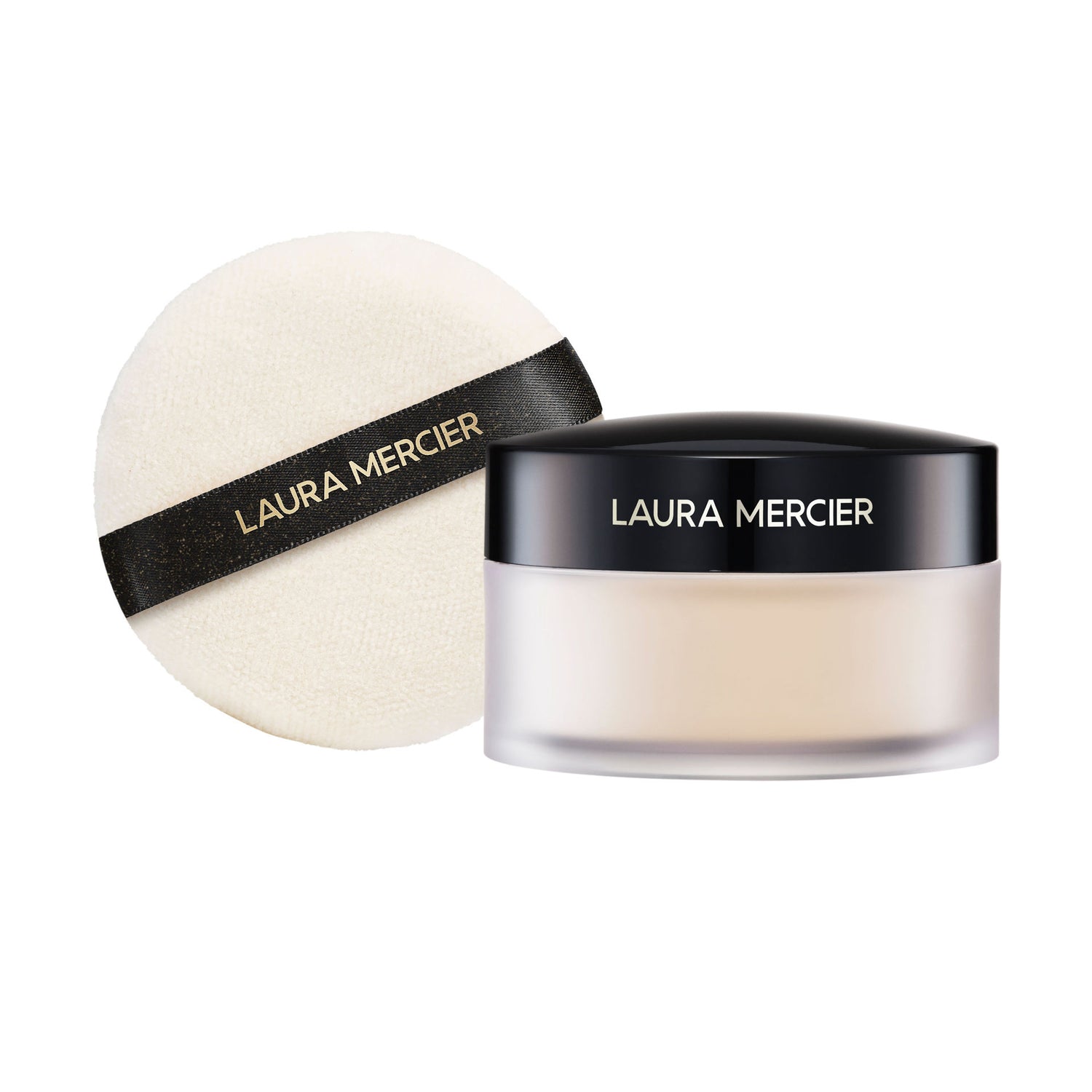 Image of an open Laura Mercier Indulgent Icons Translucent Loose Setting Powder Ultra-Blur and Velour Puff Set (Limited Edition)