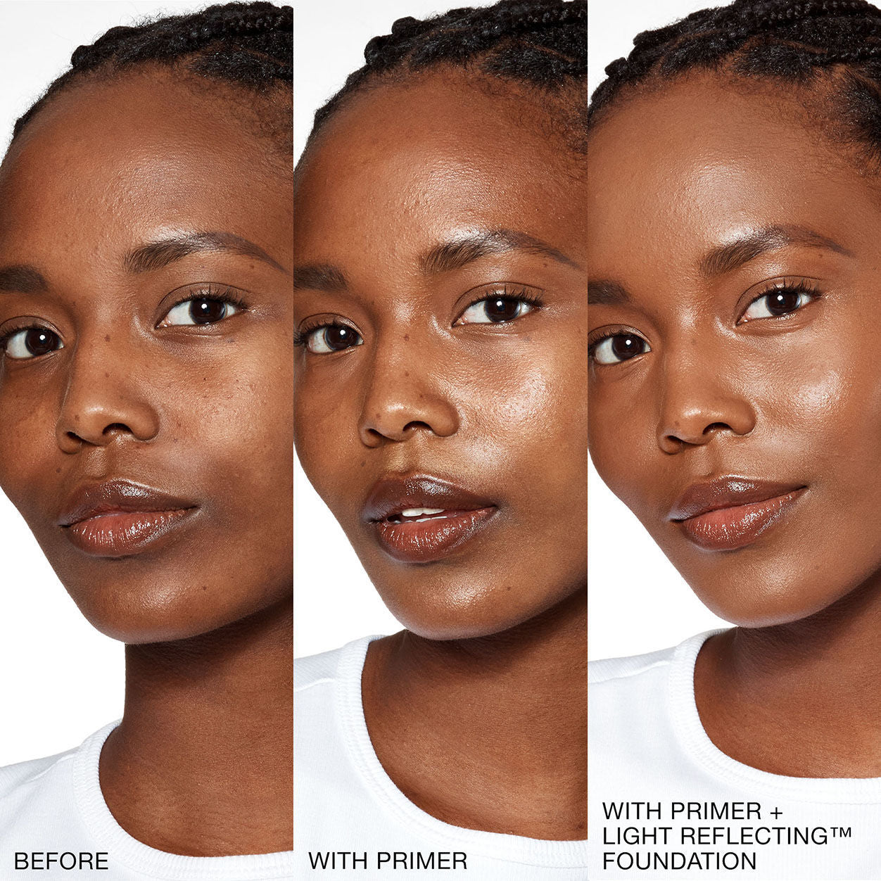 Before and after results of using Nars Light Reflecting Hydrating Primer