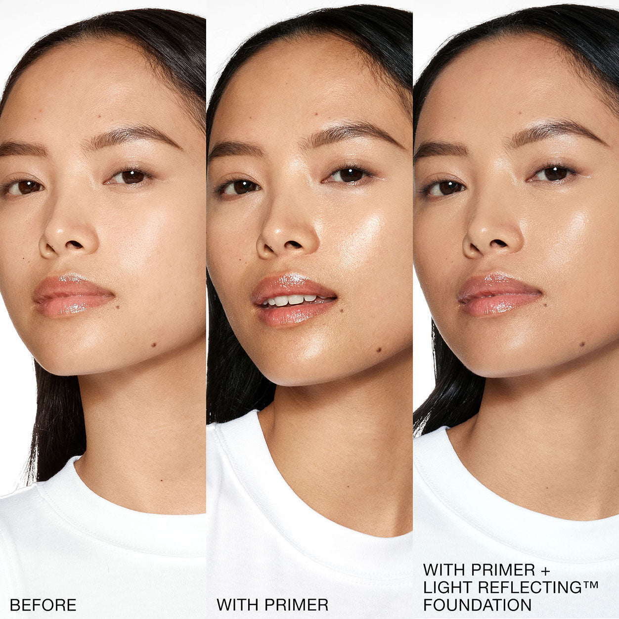 Before and after results of using Nars Light Reflecting Hydrating Primer