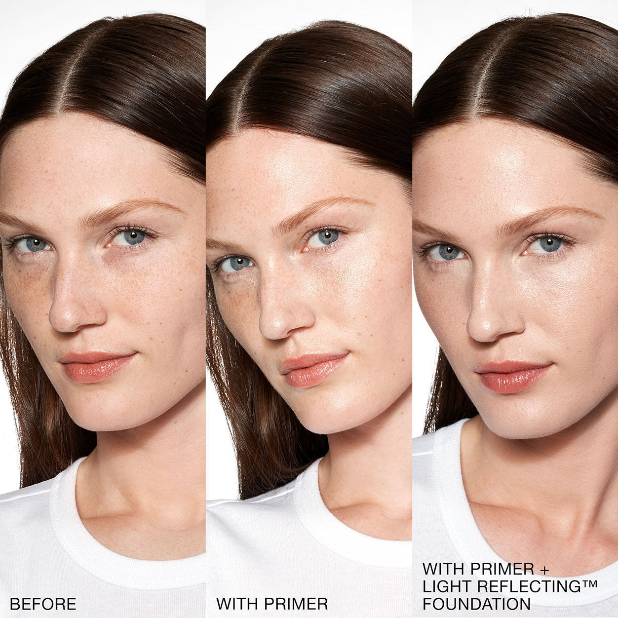 Before and after results of using Nars Light Reflecting Hydrating Primer