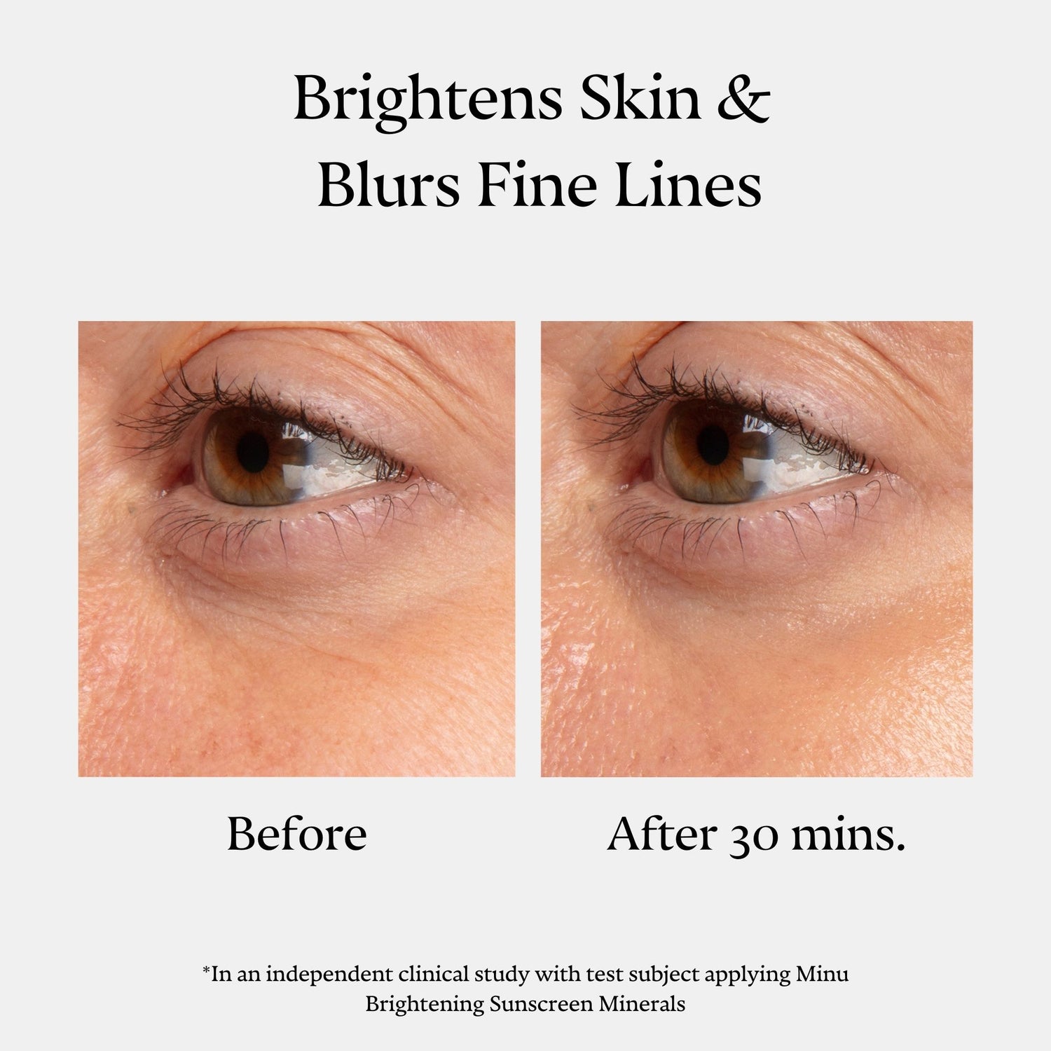 Before and after results of using Minu Brightening Sunscreen Minerals Broad Spectrum SPF 30 Gel-Cream