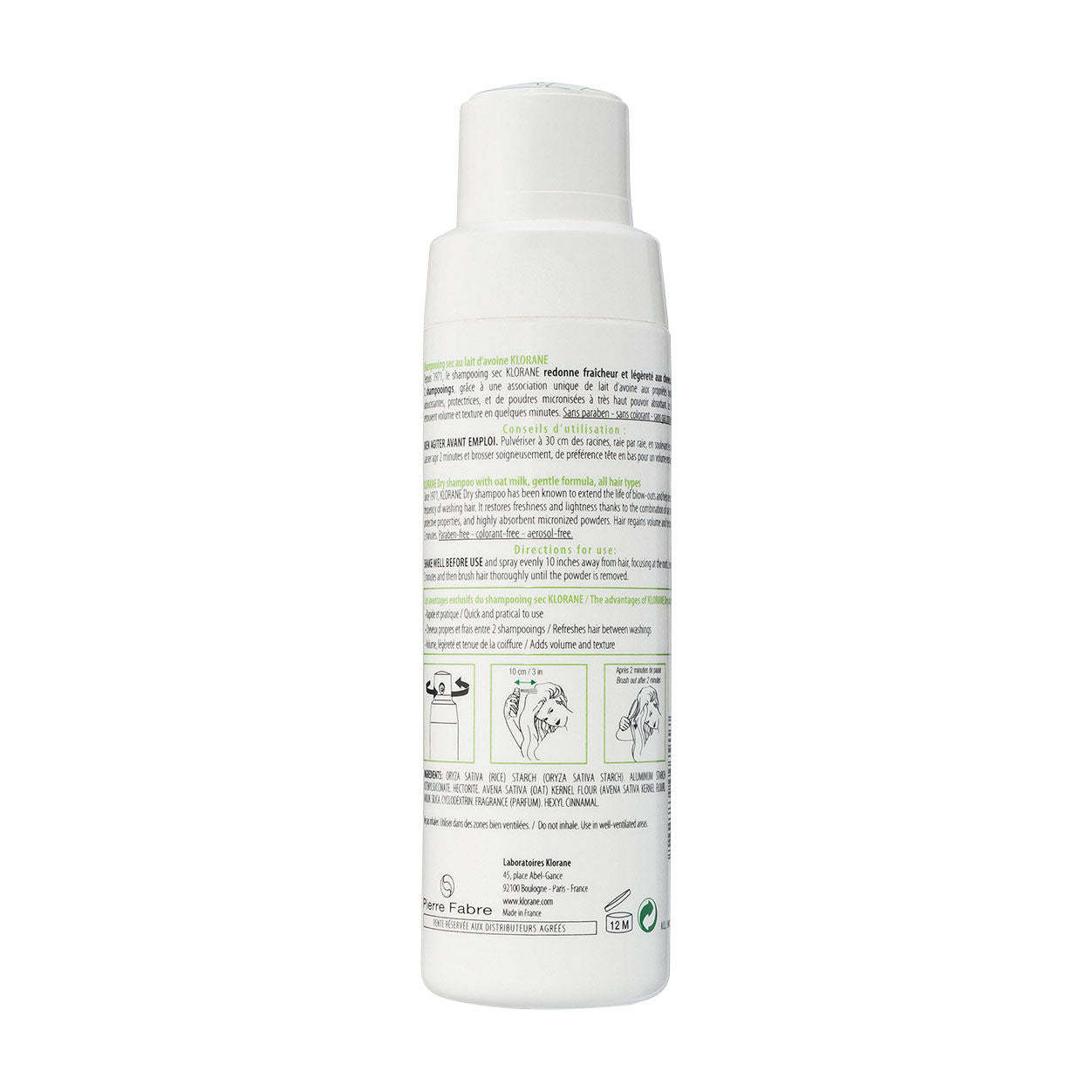 Back image of Klorane Dry Shampoo With Oat Milk Non-Aerosol