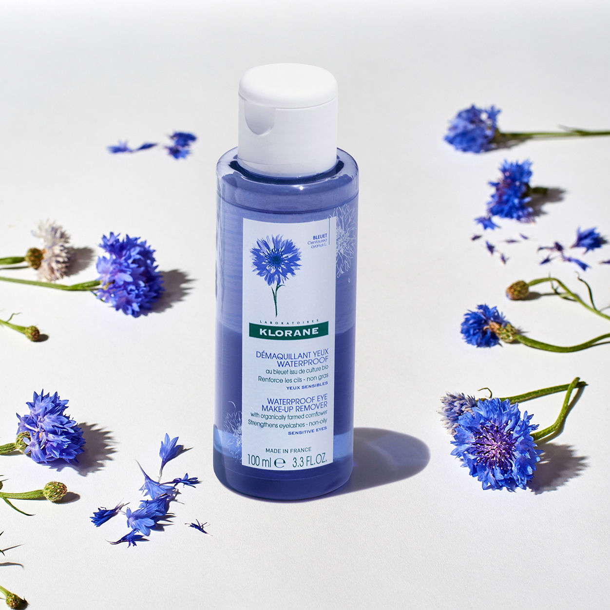 Lifestyle image of Klorane Waterproof Eye Makeup Remover With Organically Farmed Cornflower