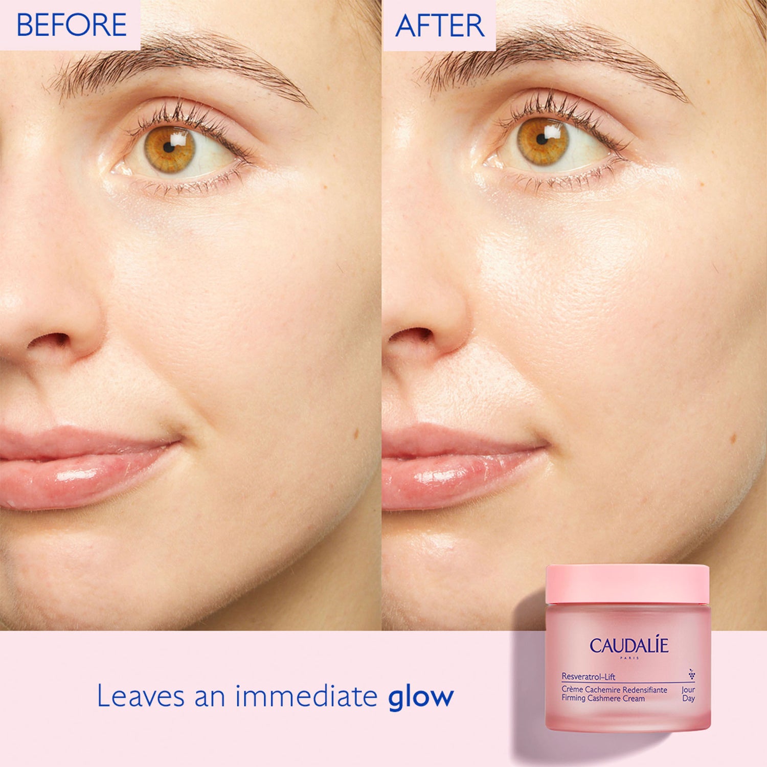 Before and after results of using Caudalie Resveratrol-Lift Firming Cashmere Cream