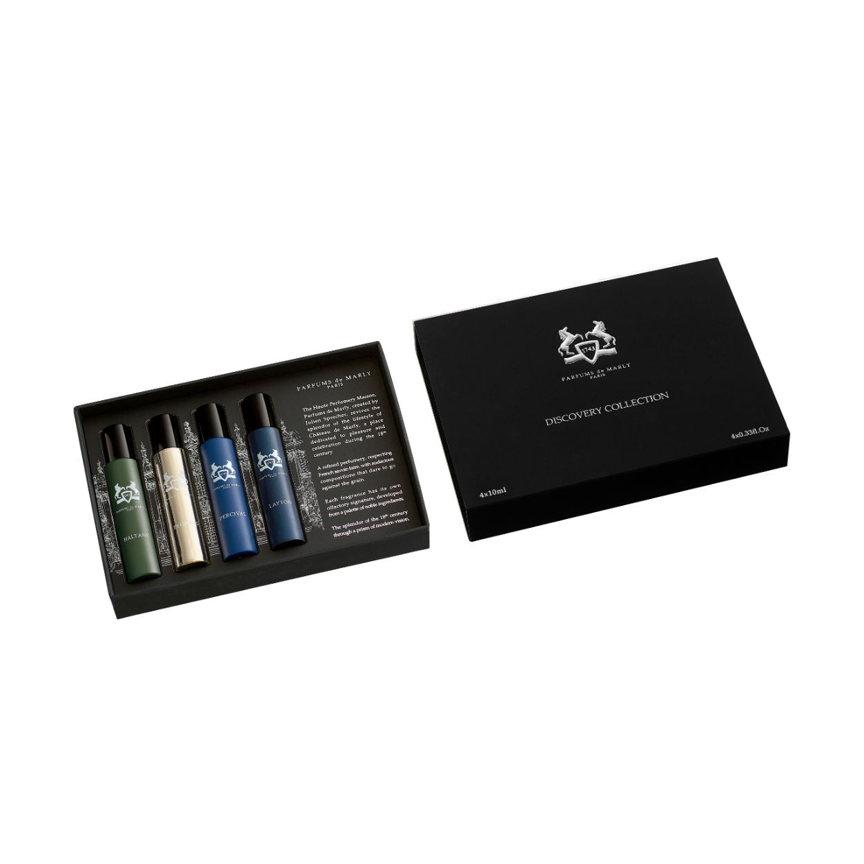 Image of an open Parfums de Marly Masculine Discovery Collection