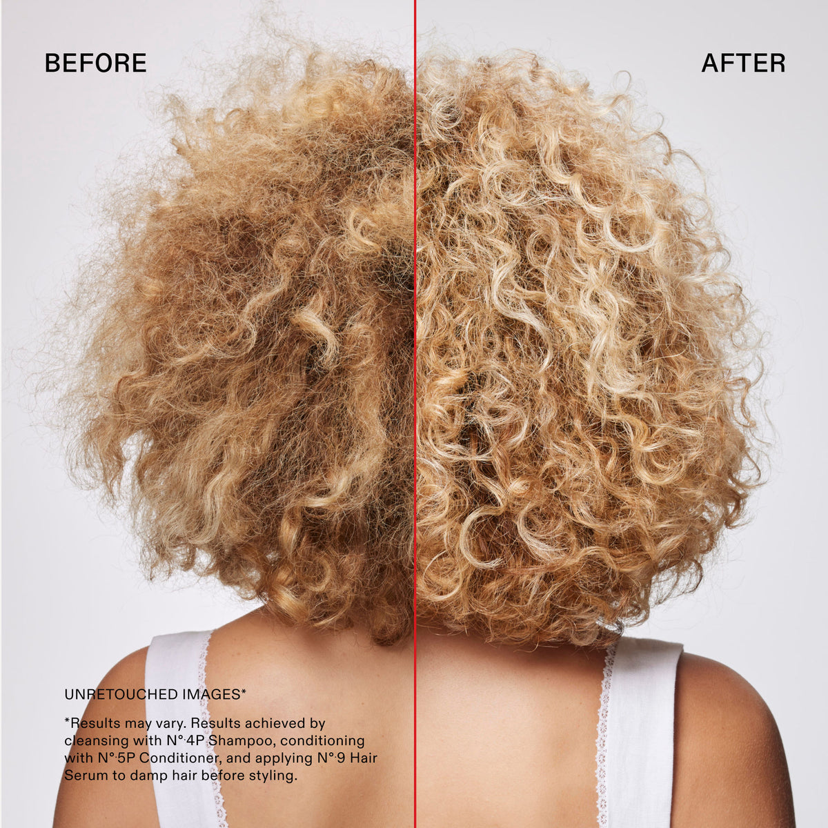 Before and after results of using Olaplex No.4P Blonde Enhancer Purple Toning Shampoo
