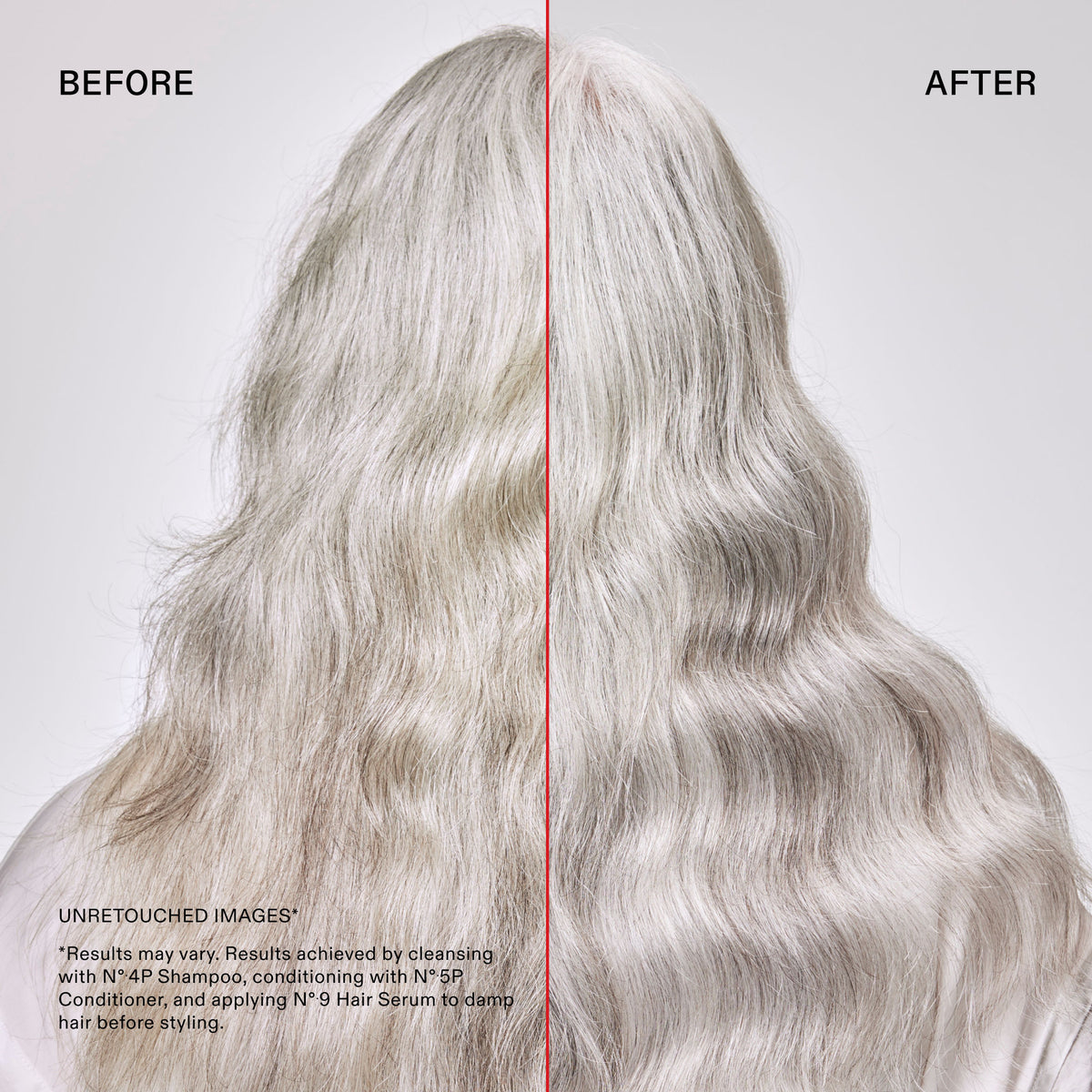Before and after results of using Olaplex No.5P Blonde Enhancer Purple Toning Conditioner