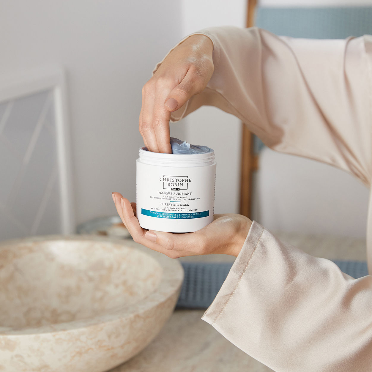 Model image of Christophe Robin Purifying Mask with Thermal Mud