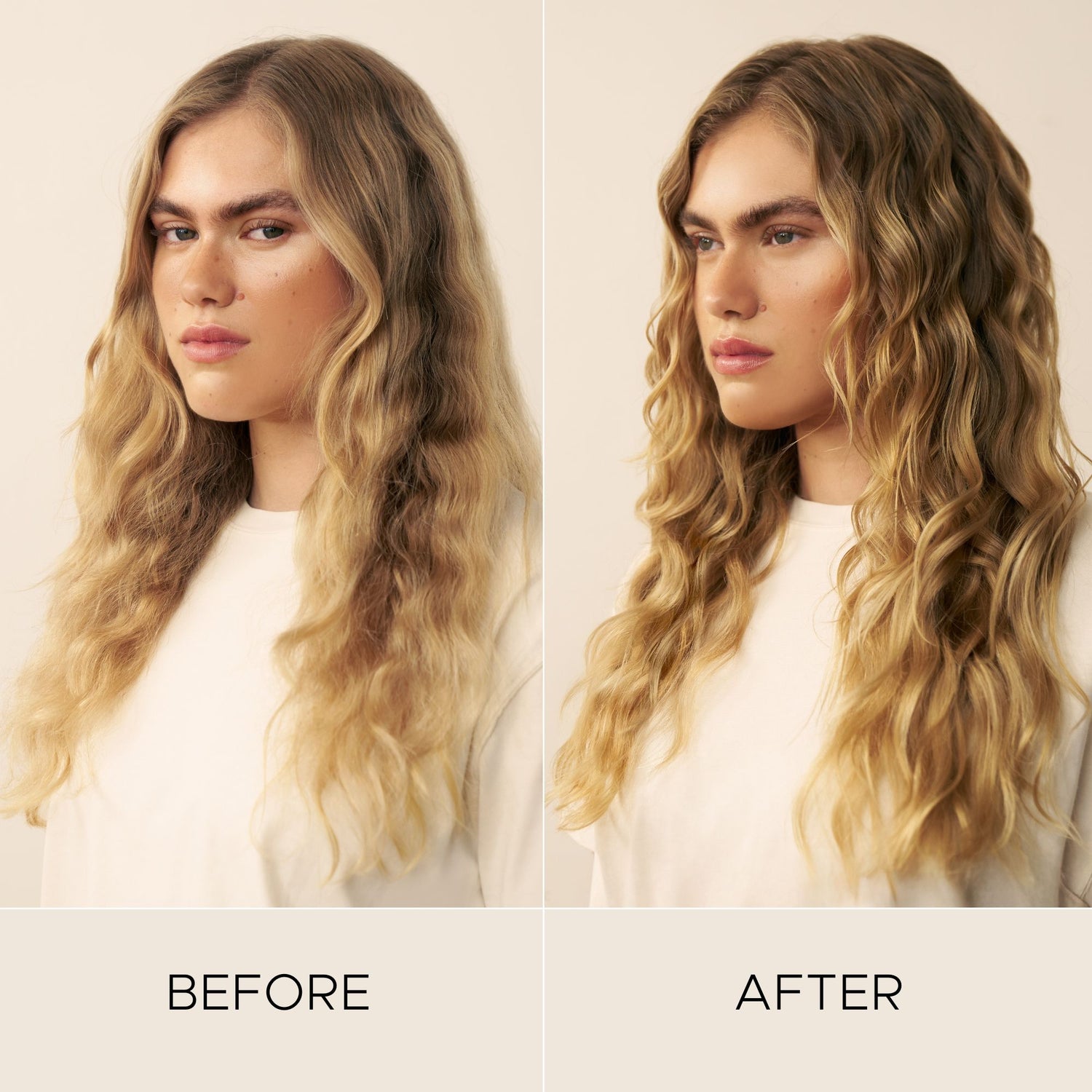 Before and after results of using Christophe Robin Shade Variation Mask Golden Blonde