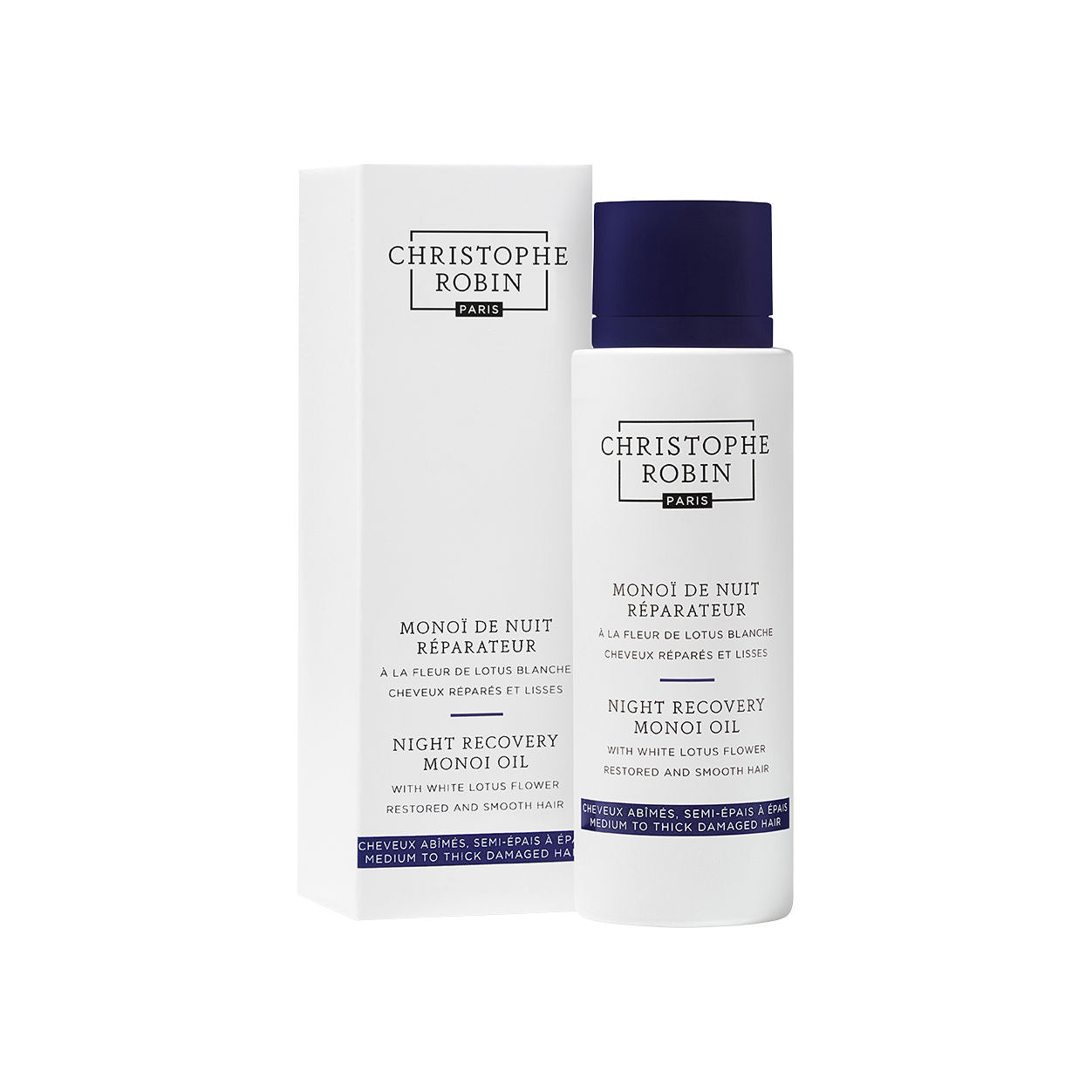 Image of the Christophe Robin Night Recovery Monoï Oil with White Lotus Flower box