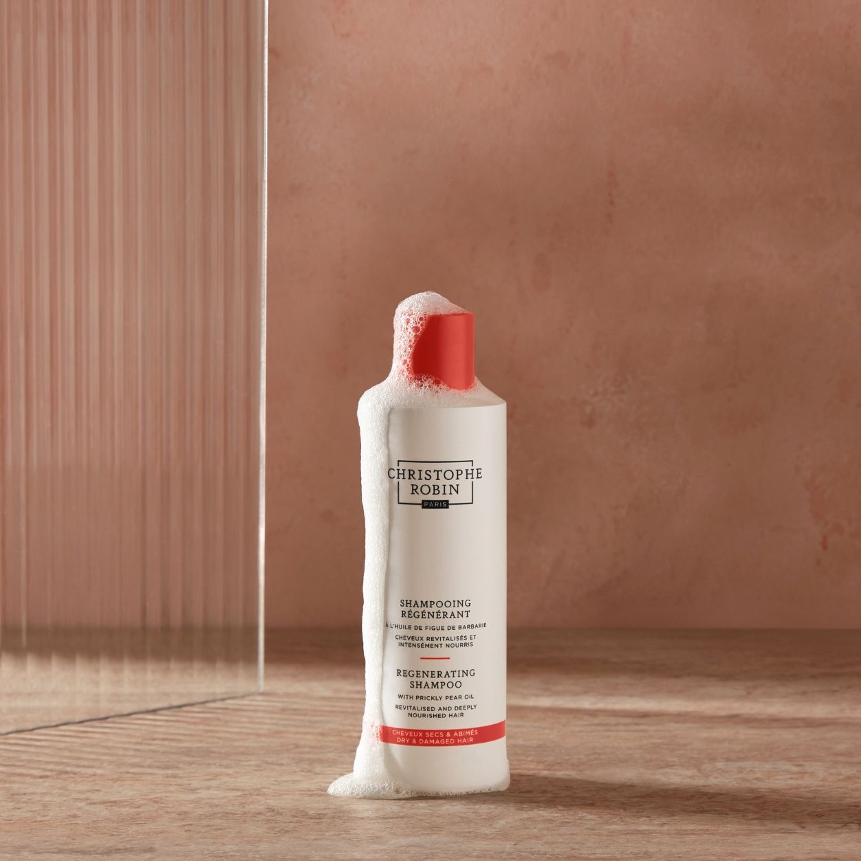 Lifestyle image of Christophe Robin Regenerating Shampoo with Prickly Pear Oil