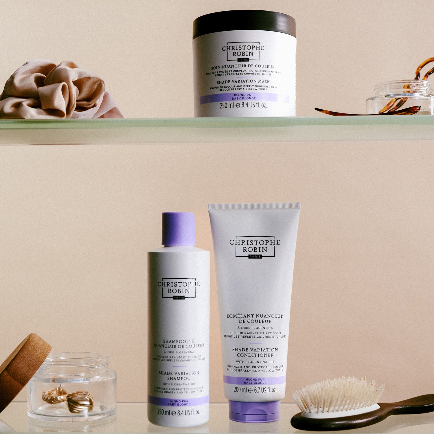 Lifestyle image of Christophe Robin Shade Variation Shampoo With Florentina Iris Baby Blonde