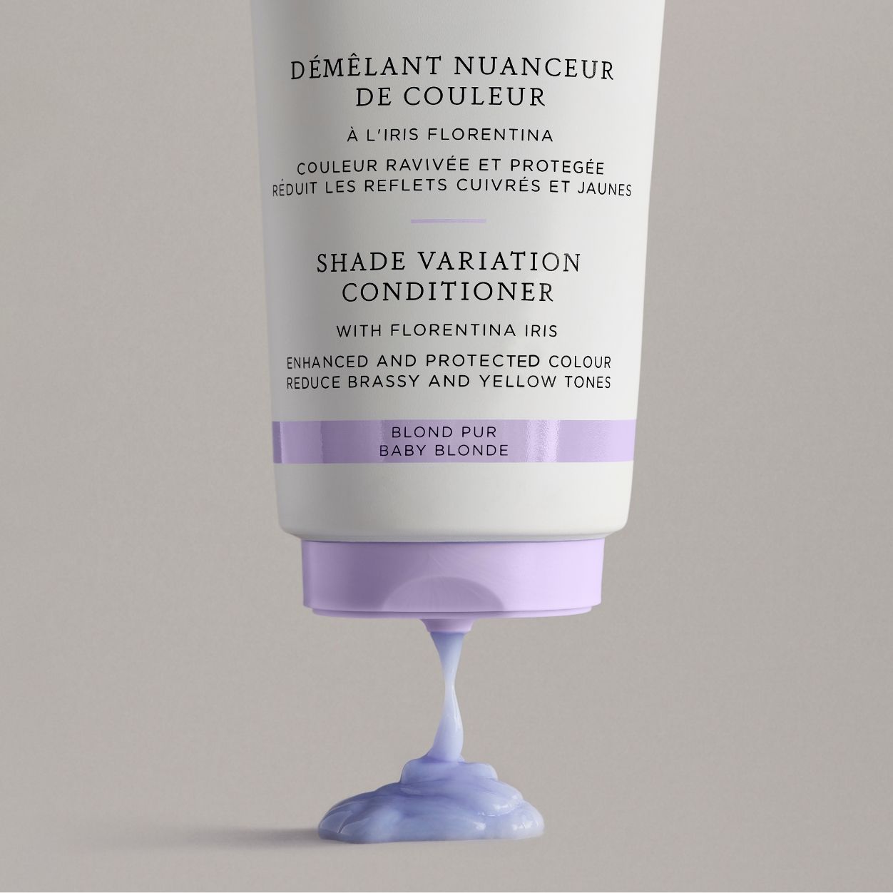 Lifestyle image of Christophe Robin Shade Variation Conditioner With Florentina Iris Baby Blonde