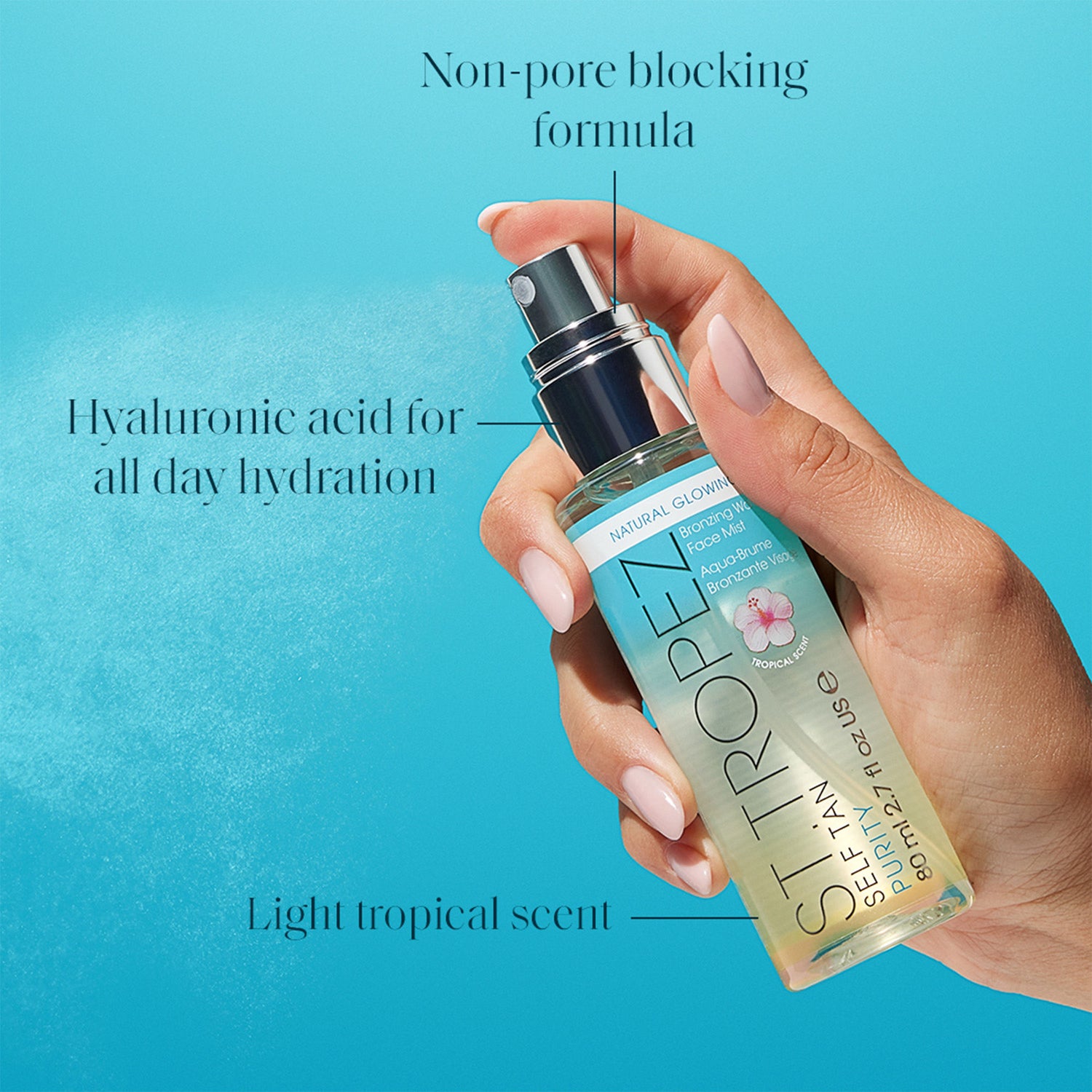 Image of an open St. Tropez Self Tan Purity Bronzing Water Face Mist