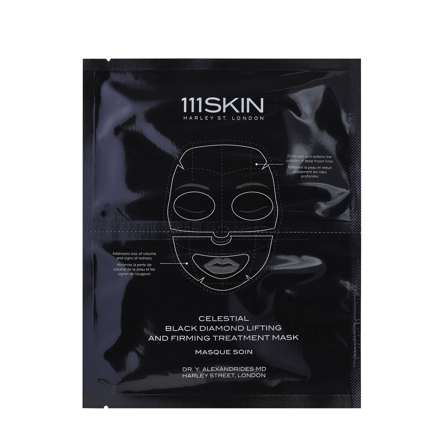 Image of an open 111SKIN Celestial Black Diamond Lifting and Firming Treatment Mask Box