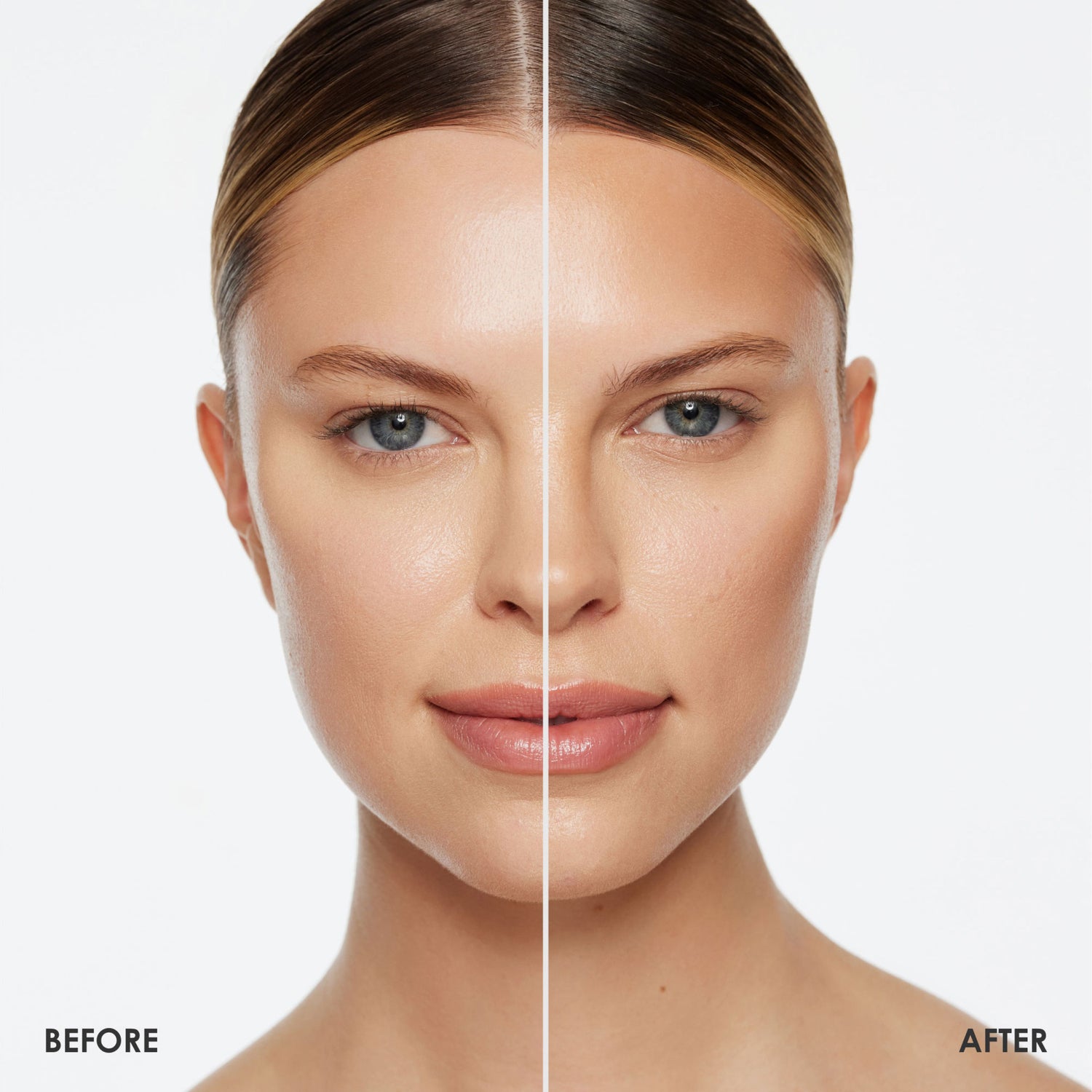 Before and after results of using Rodial Bronze Glowlighter