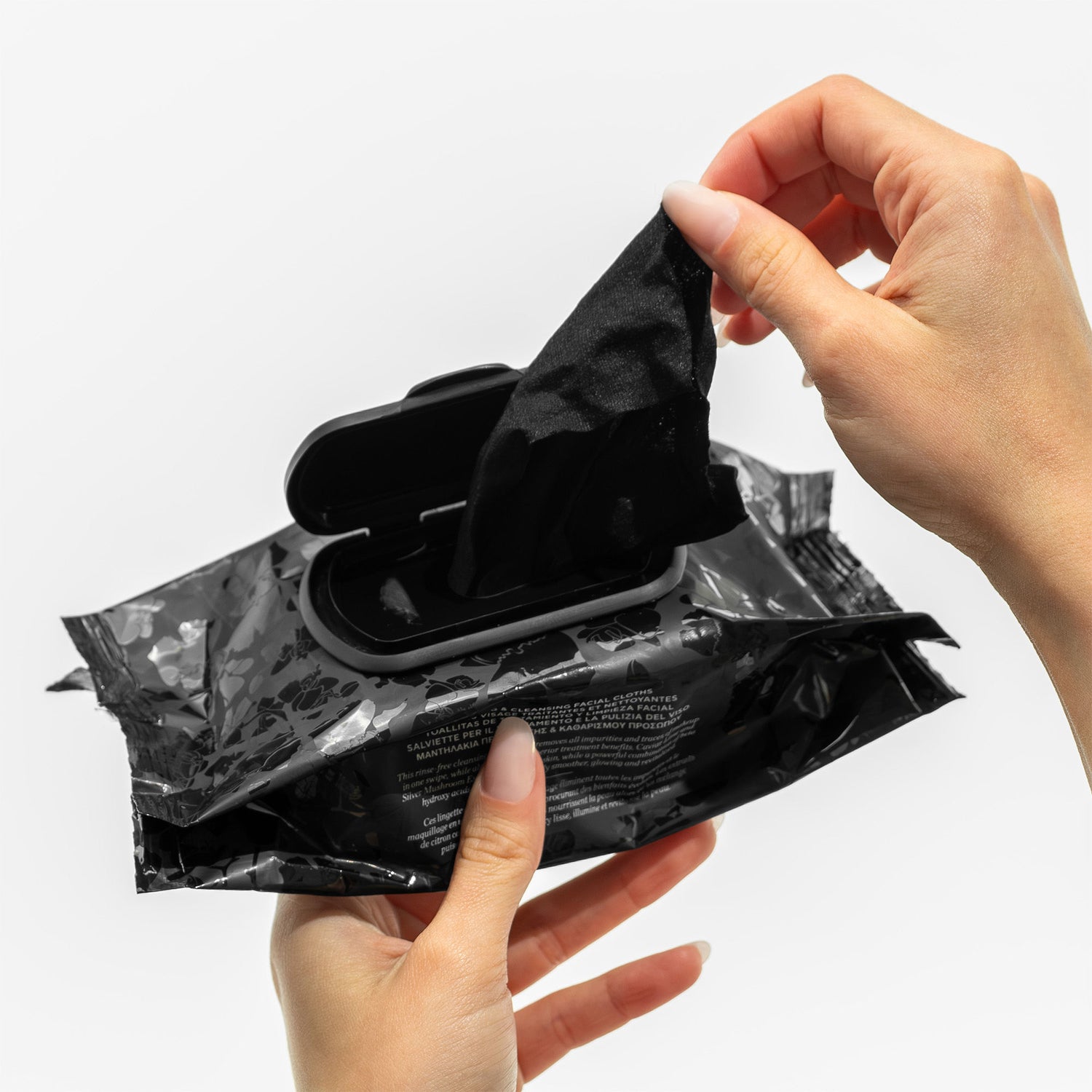 Model image of Nannette de Gaspé Essence Noir Cleansing and Treating Facial Cloths