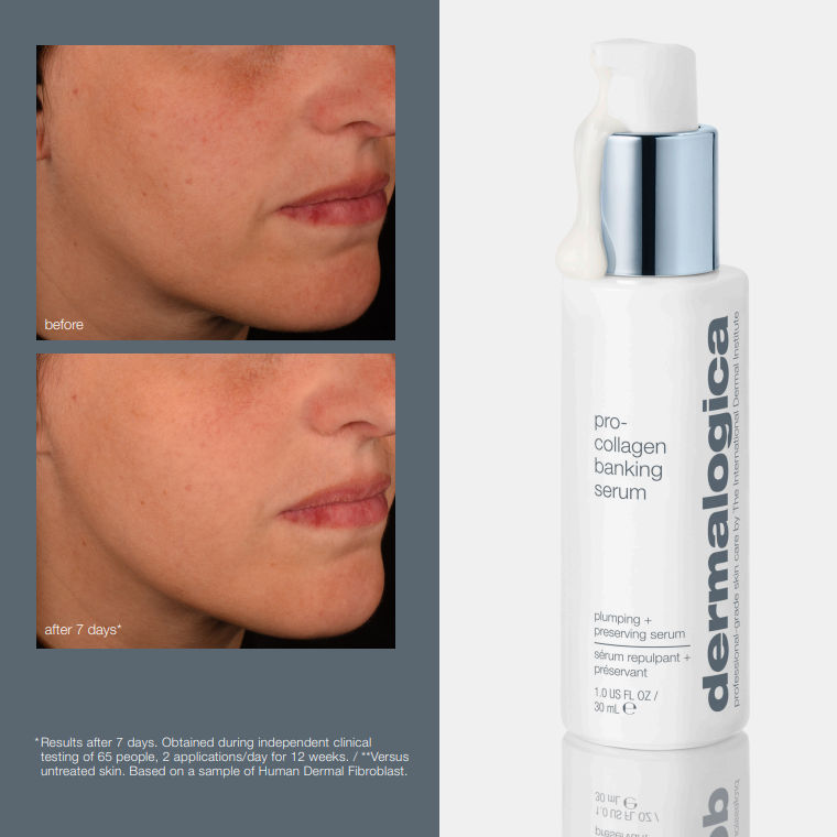 Before and after results of using Dermalogica Pro-Collagen Banking Serum