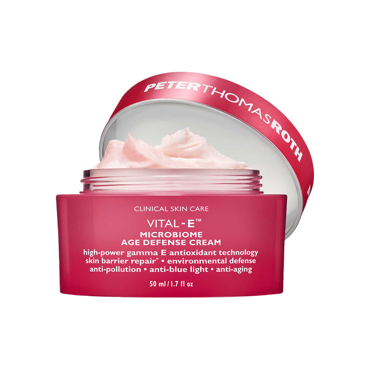 Image of an open Peter Thomas Roth Vital-E Microbiome Age Defense Cream
