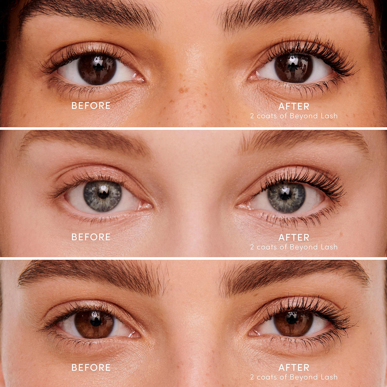 Before and after results of using Jane Iredale Beyond Lash Volumizing Mascara