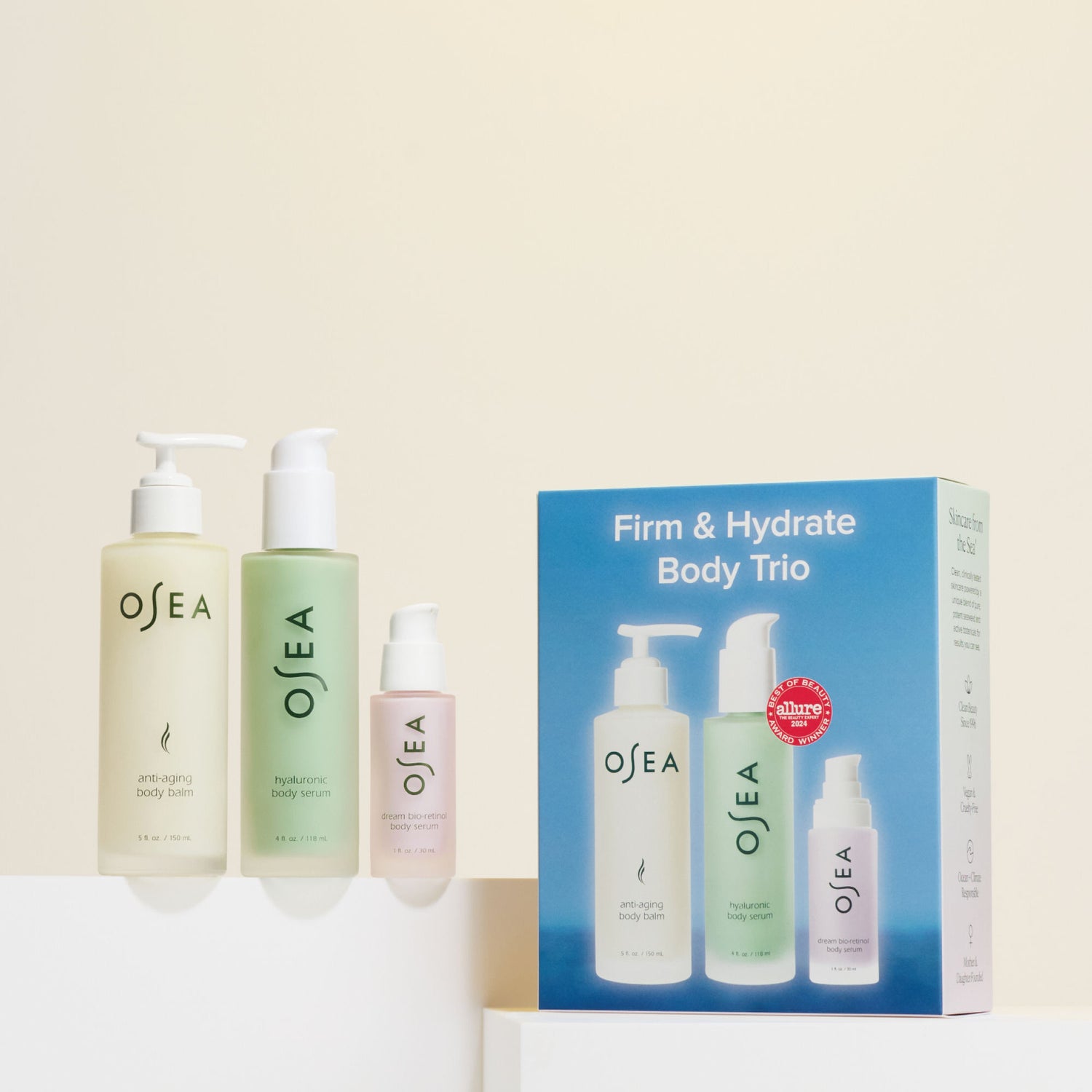 Lifestyle image of OSEA Firm & Hydrate Body Trio