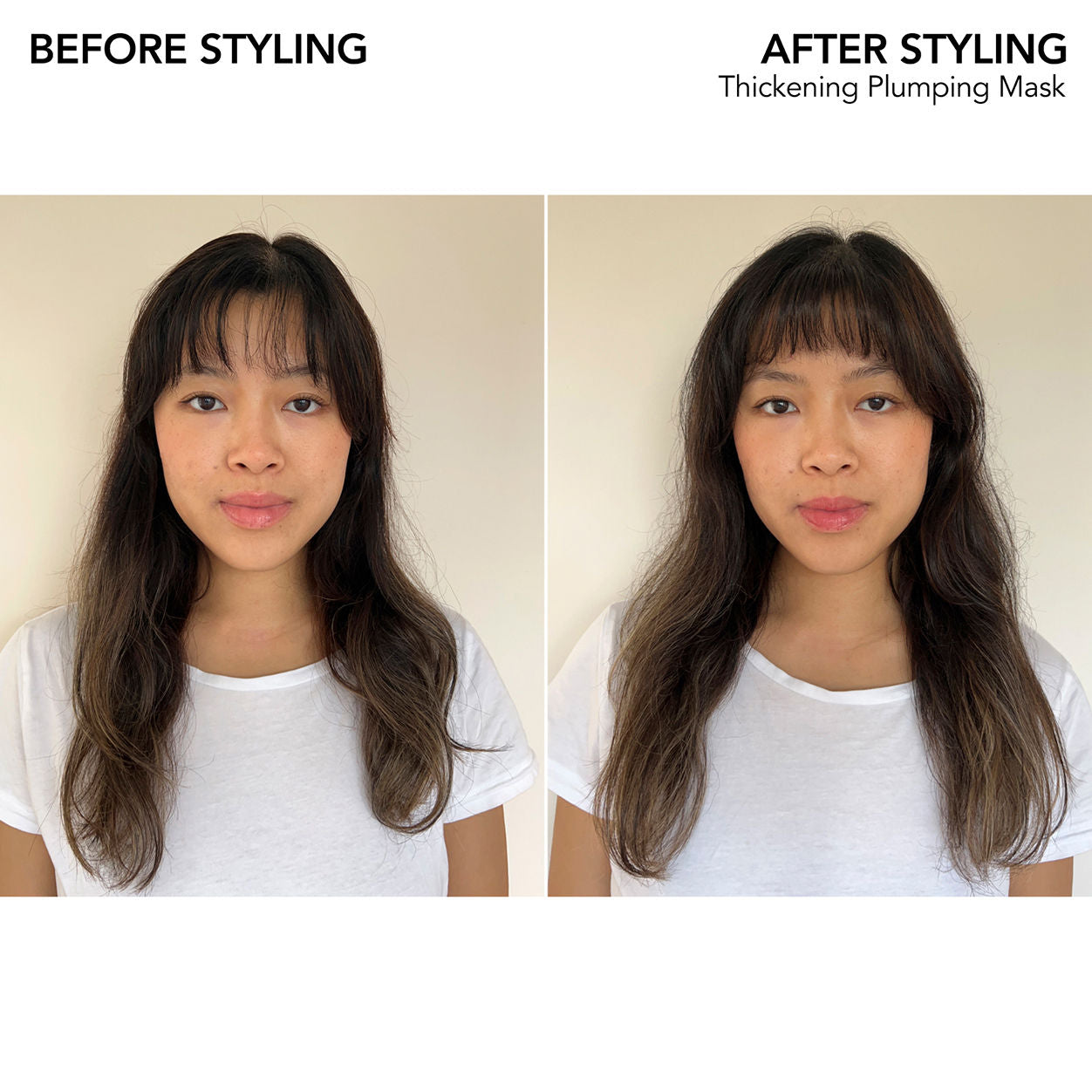 Before and after results of using Bumble and Bumble Thickening Plumping Mask