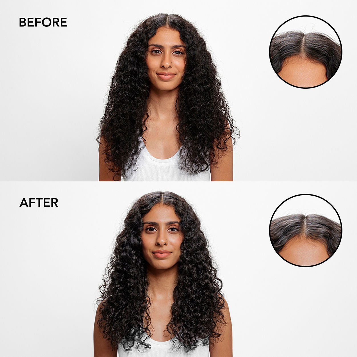 Before and after results of using Bumble and Bumble Sunday Scalp Reset Foam