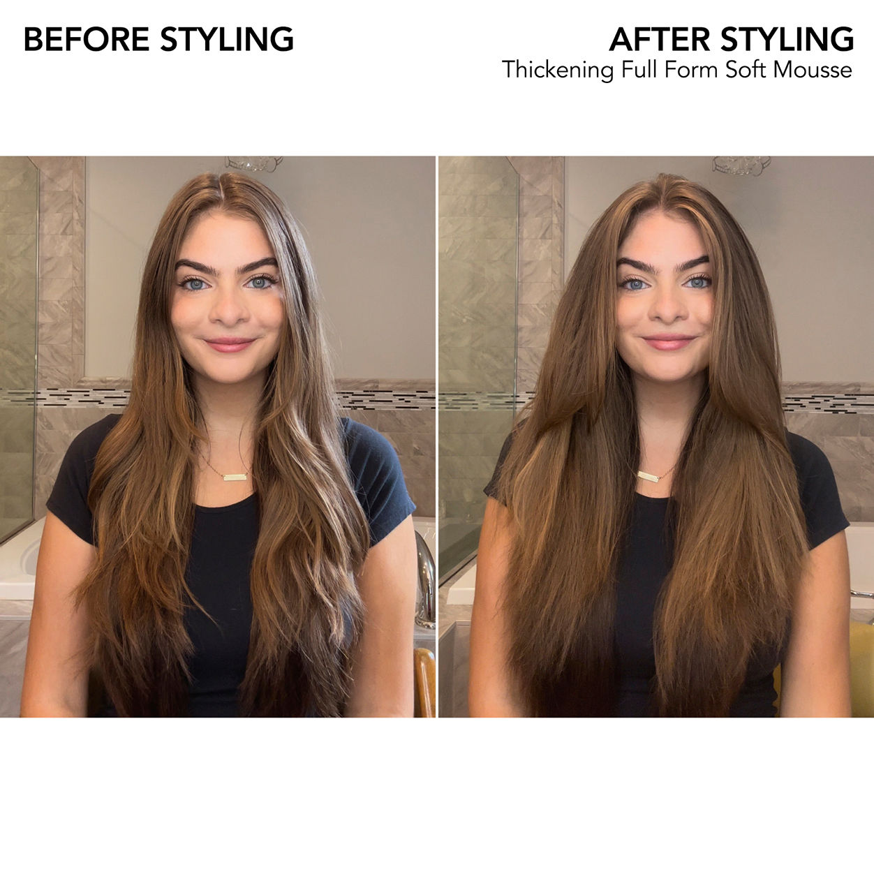 Before and after results of using Bumble and Bumble Thickening Full Form Soft Mousse