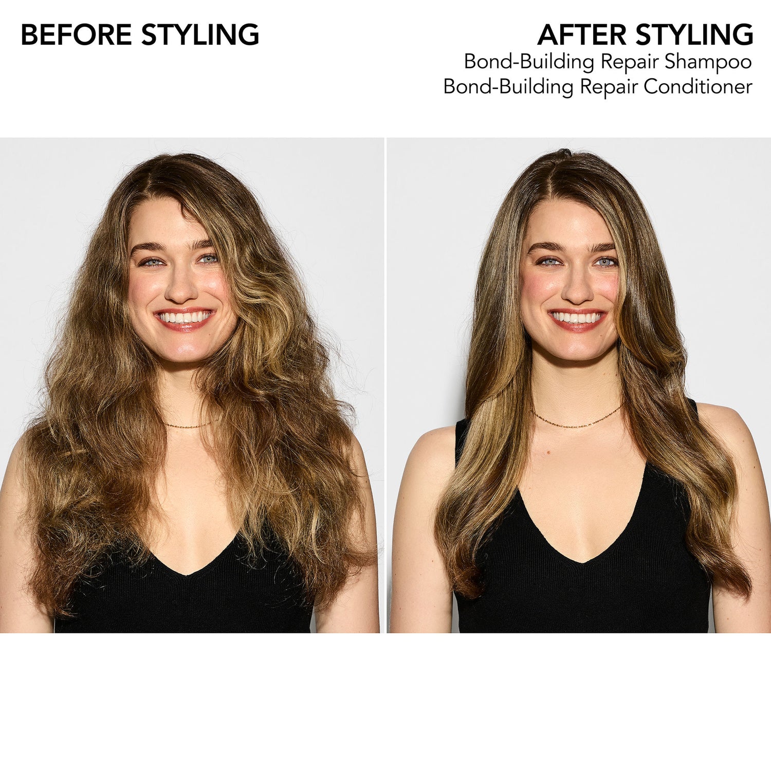 Before and after results of using Bumble and Bumble Bond-Building Repair Conditioner