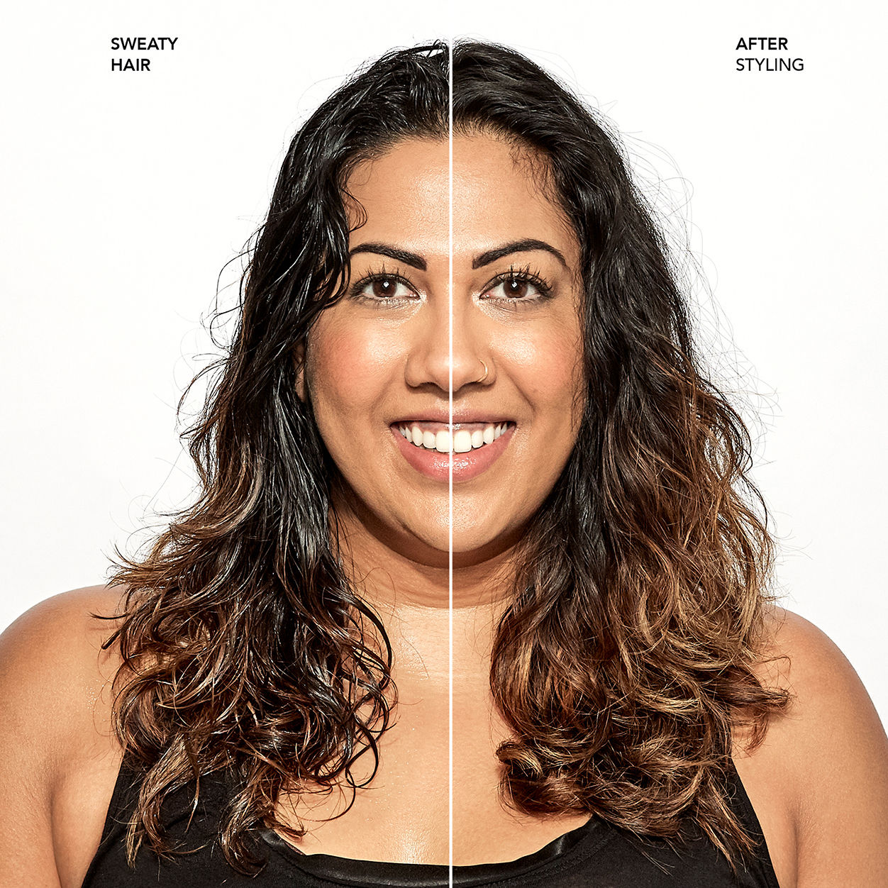 Before and after results of using Bumble and Bumble Pret-a-Powder Post Workout Dry Shampoo Hair Mist