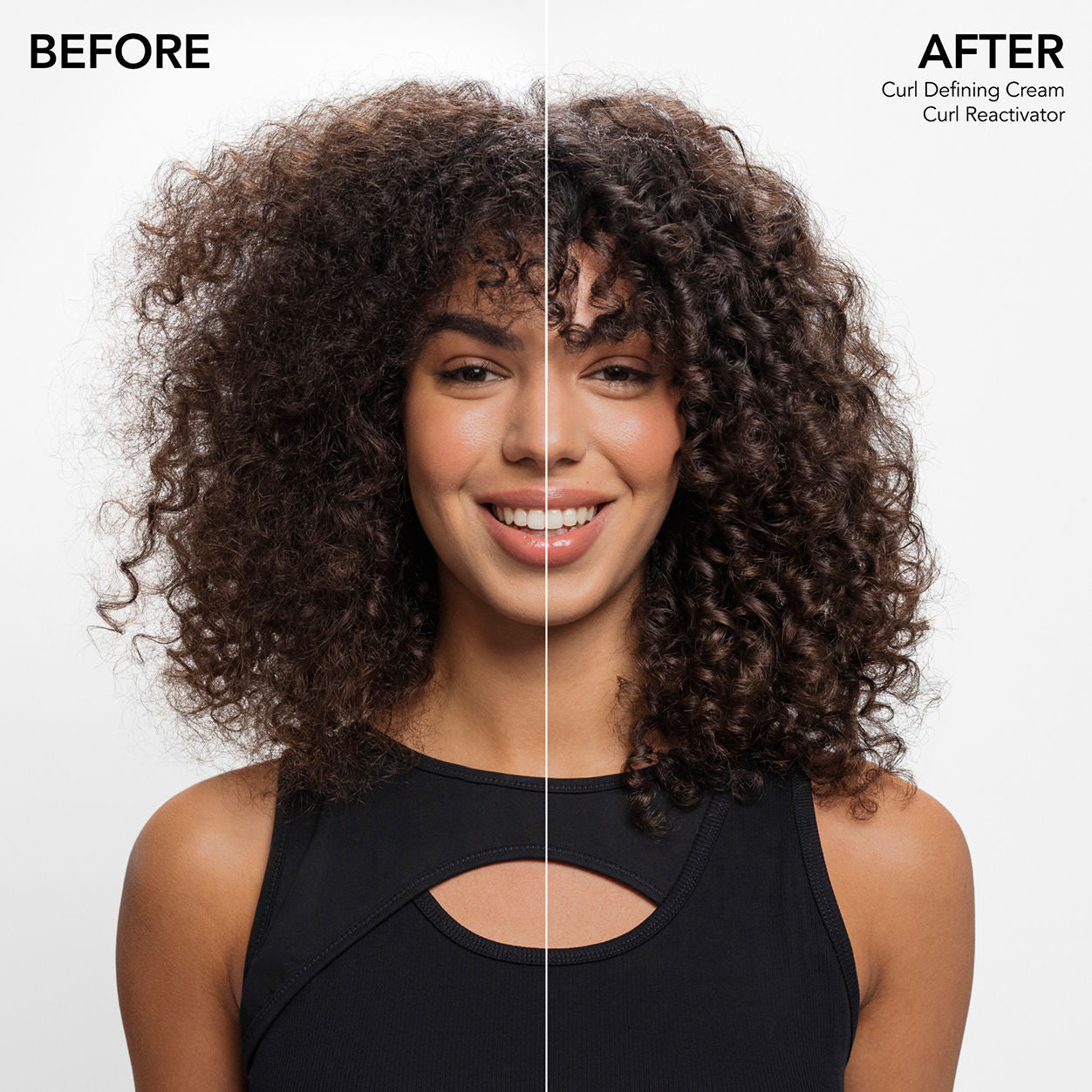Before and after results of using Bumble and Bumble Curl Reactivator