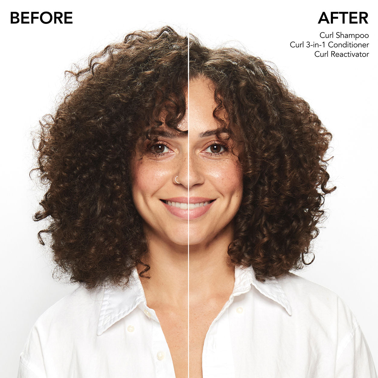 Before and after results of using Bumble and Bumble Curl Reactivator