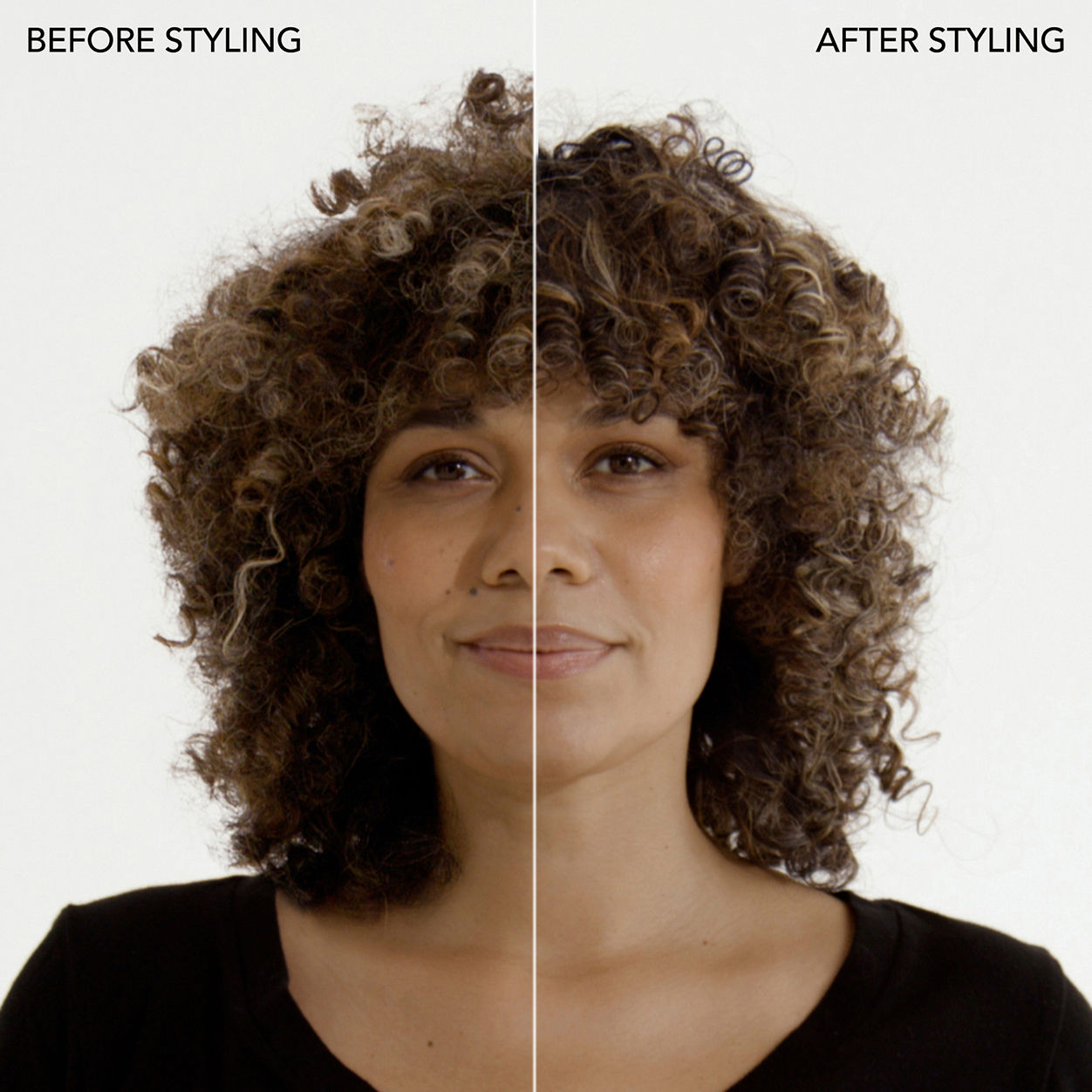 Before and after results of using Bumble and Bumble Curl Gel Pomade