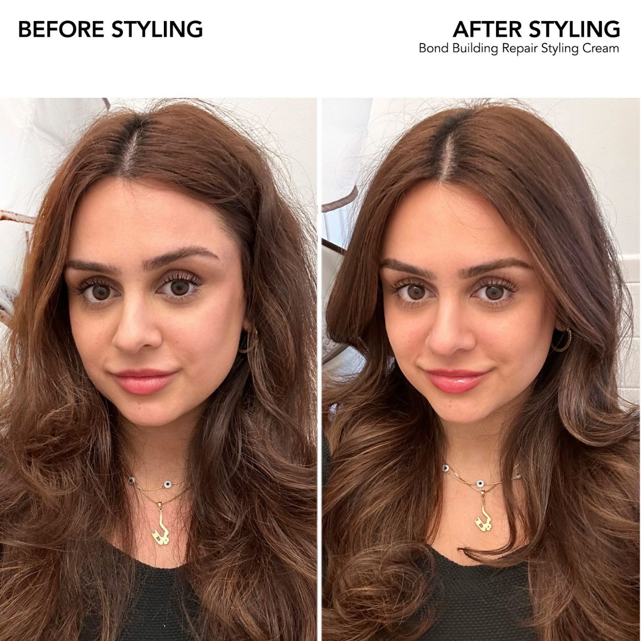 Before and after results of using Bumble and Bumble Bond-Building Repair Styling Cream